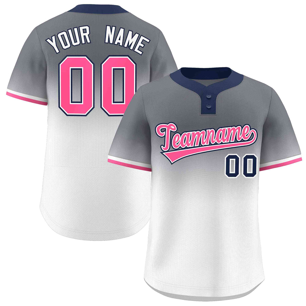 Custom Gray White Pink-White Gradient Fashion Authentic Two-Button Softball Jersey