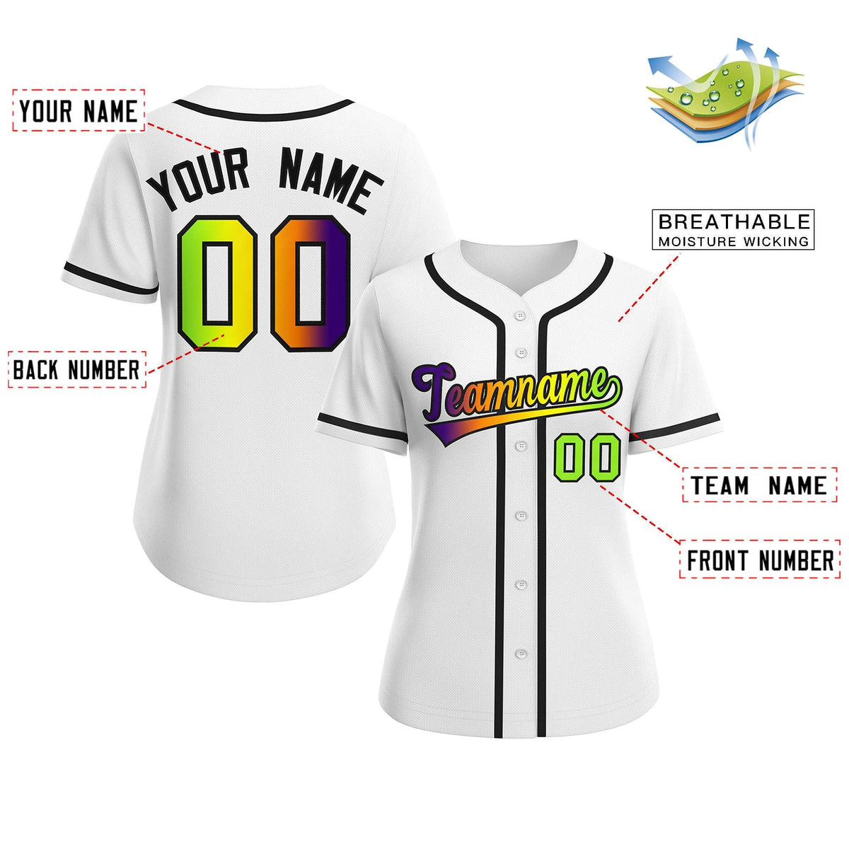 Custom White Purple-Black Gradient Fashion Baseball Jersey For Women