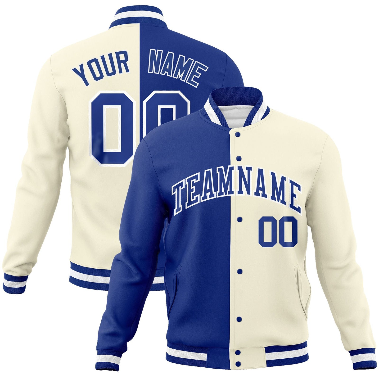 Custom Royal Khaki-Royal Varsity Full-Snap Letterman Two Tone Split Fashion Jacket