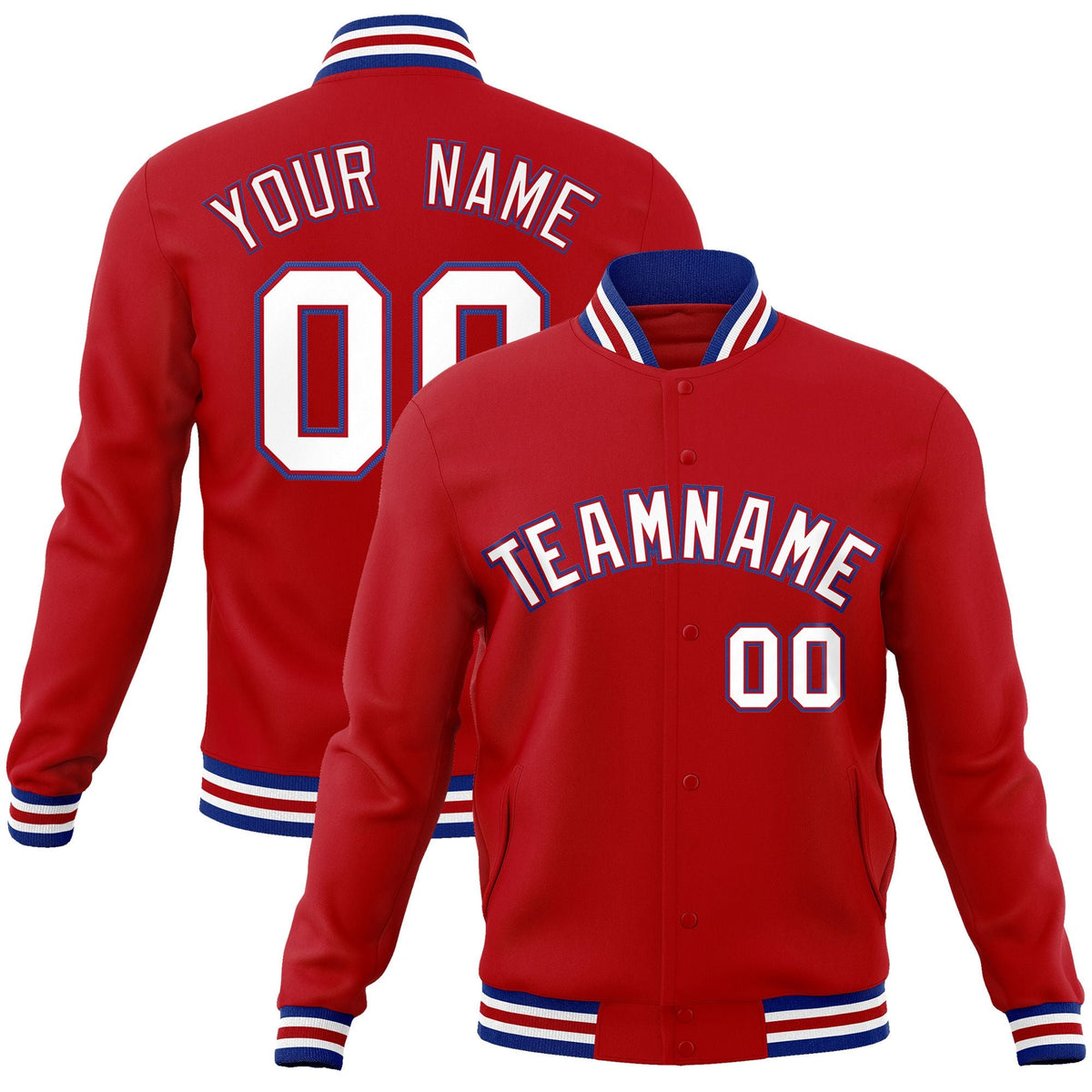 Custom Red White-Red Classic Style Varsity Full-Snap Letterman Jacket
