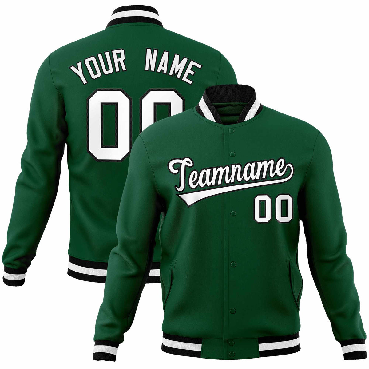 Custom Green White-Black Classic Style Varsity Full-Snap Letterman Jacket