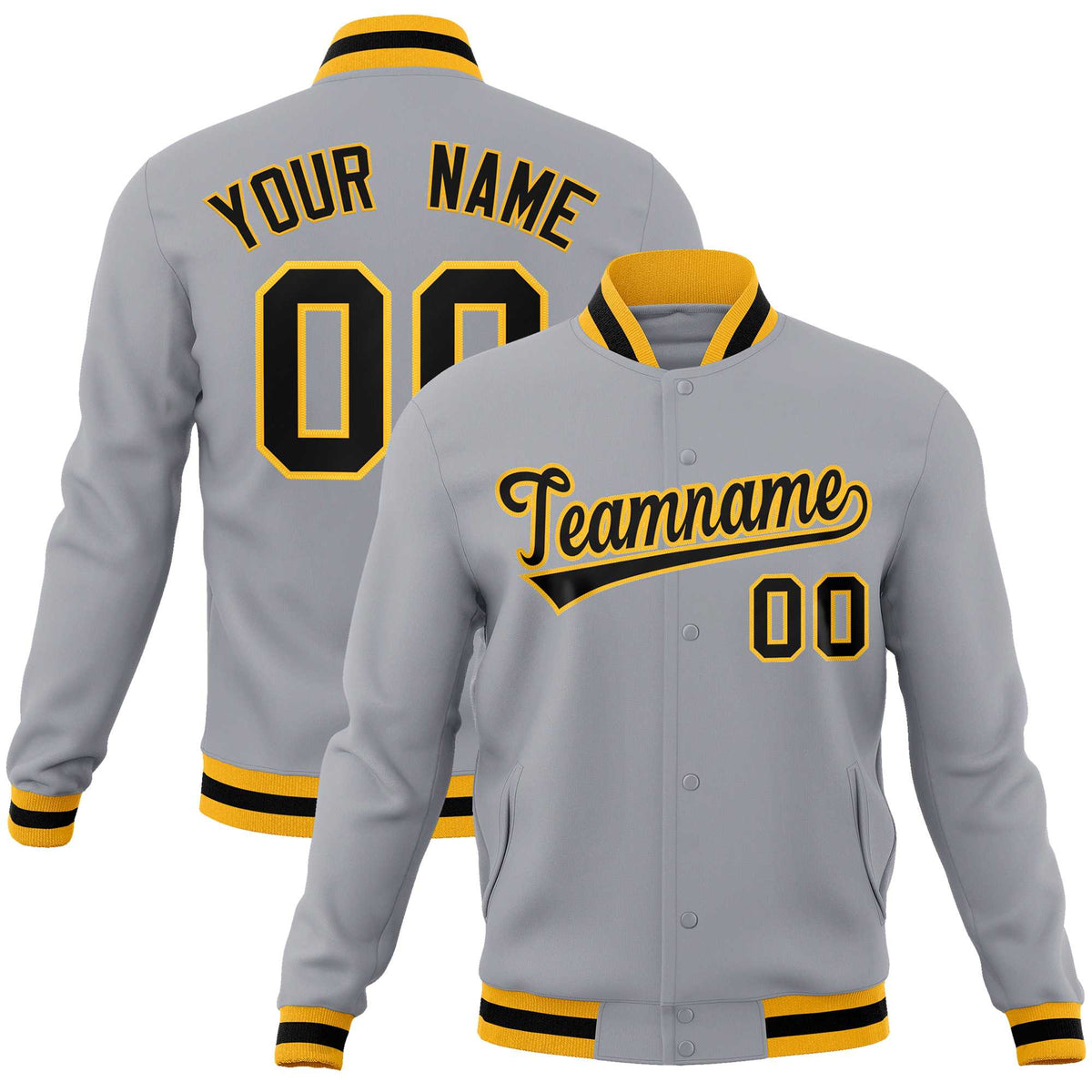 Custom Gray Black-Gold Classic Style Varsity Full-Snap Letterman Jacket