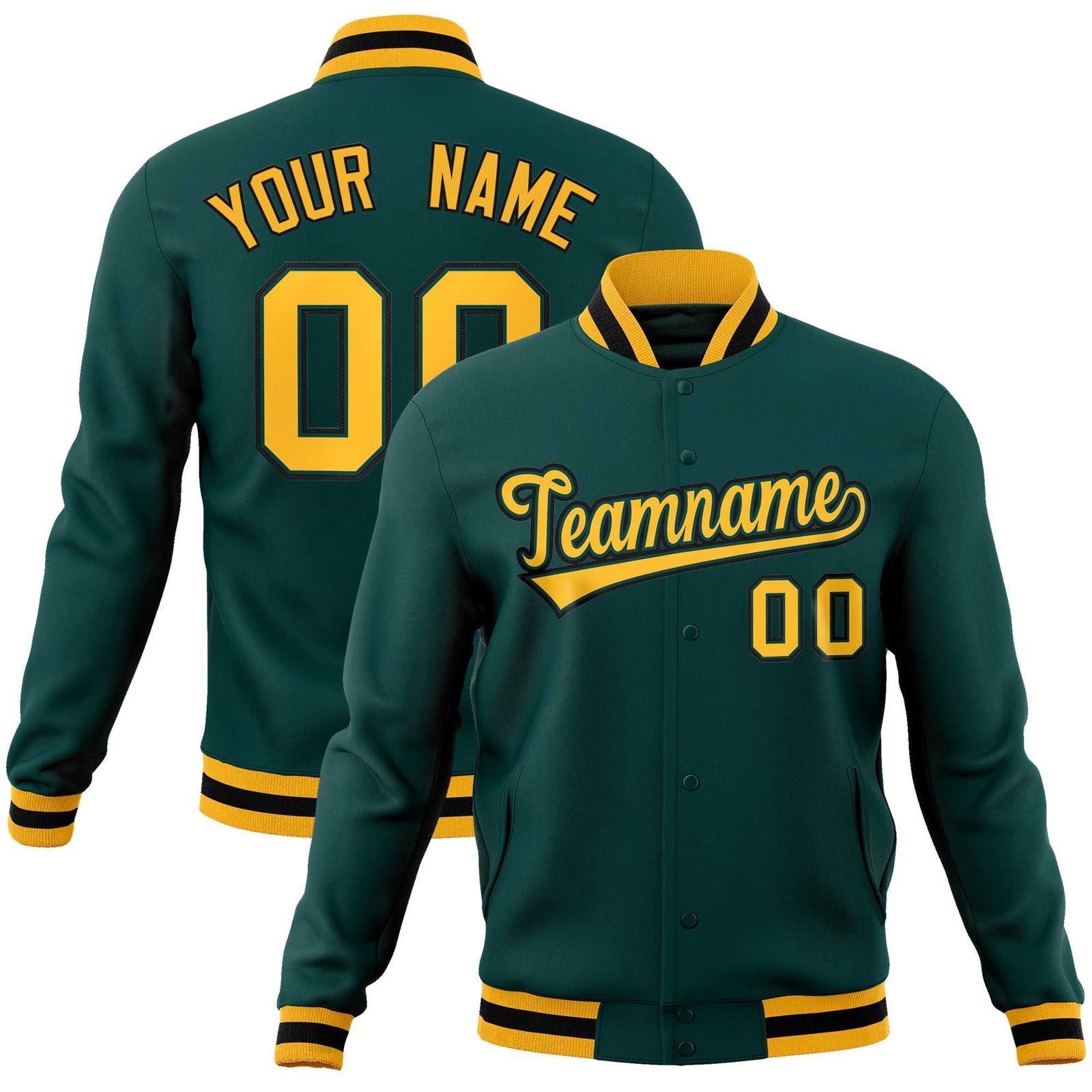 Custom Midnight Green Gold-Black Classic Style Varsity Full-Snap Letterman Jacket