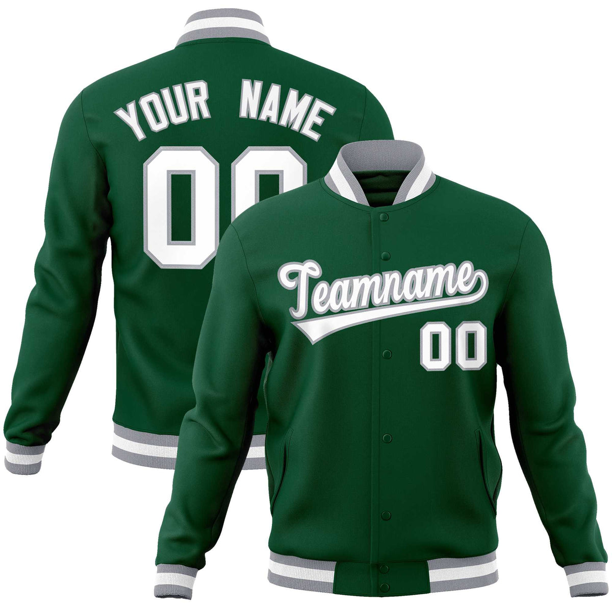 Custom Green White-Gray Classic Style Varsity Full-Snap Letterman Jacket