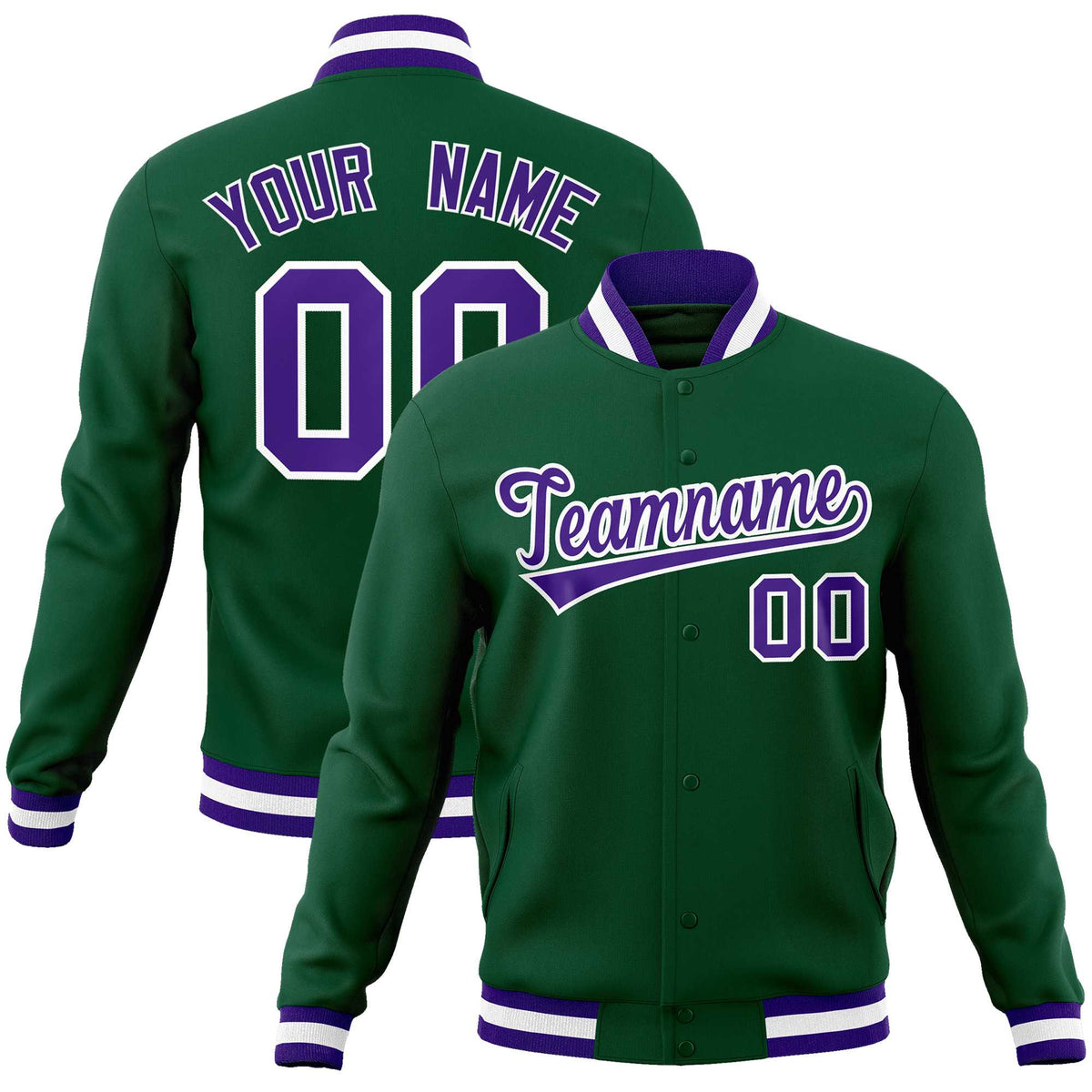 Custom Green Purple-White Classic Style Varsity Full-Snap Letterman Jacket
