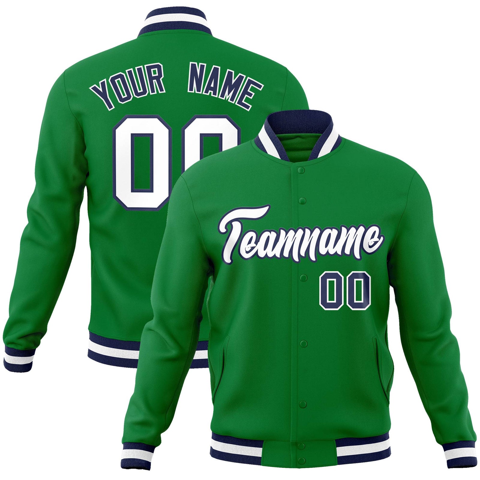 Custom Green White-Navy Classic Style Varsity Full-Snap Letterman Jacket