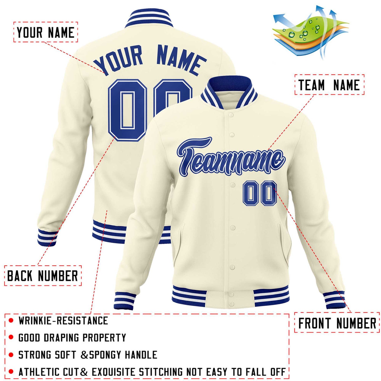 Custom Khaki Royal-Royal Classic Style Varsity Full-Snap Letterman Jacket