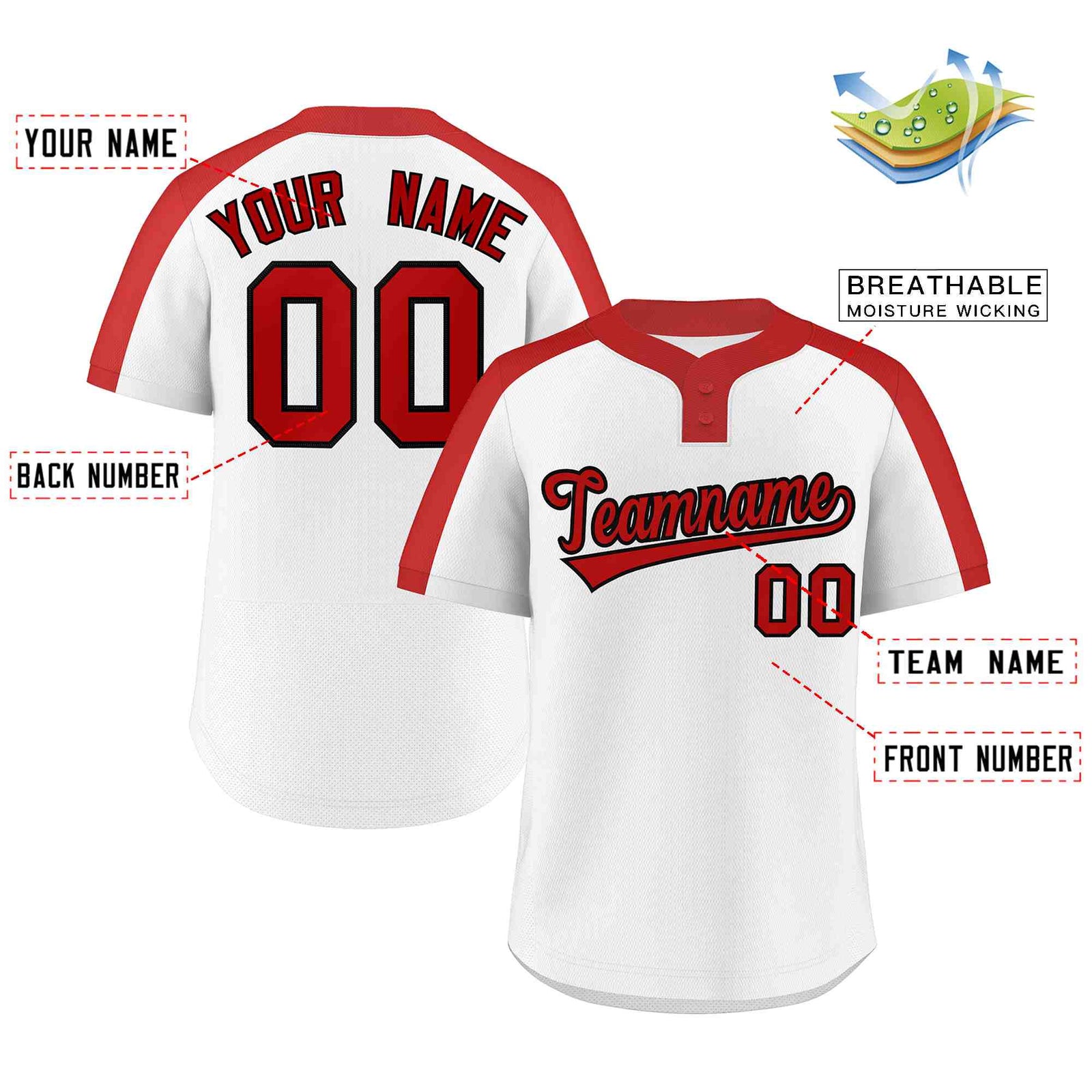 Custom White Red-Black Classic Style Authentic Two-Button Softball Jersey