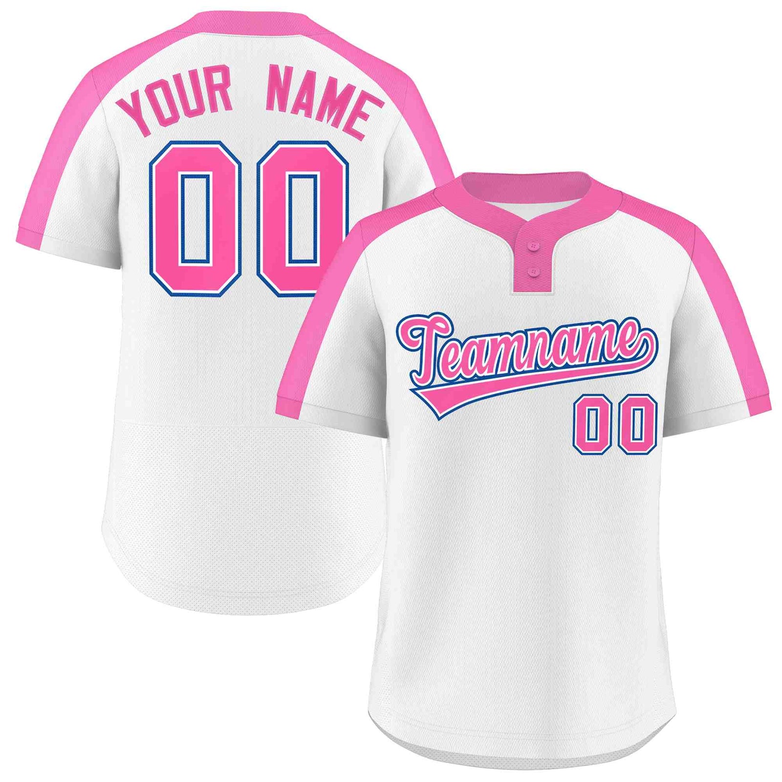 Custom White Pink-White Classic Style Authentic Two-Button Softball Jersey