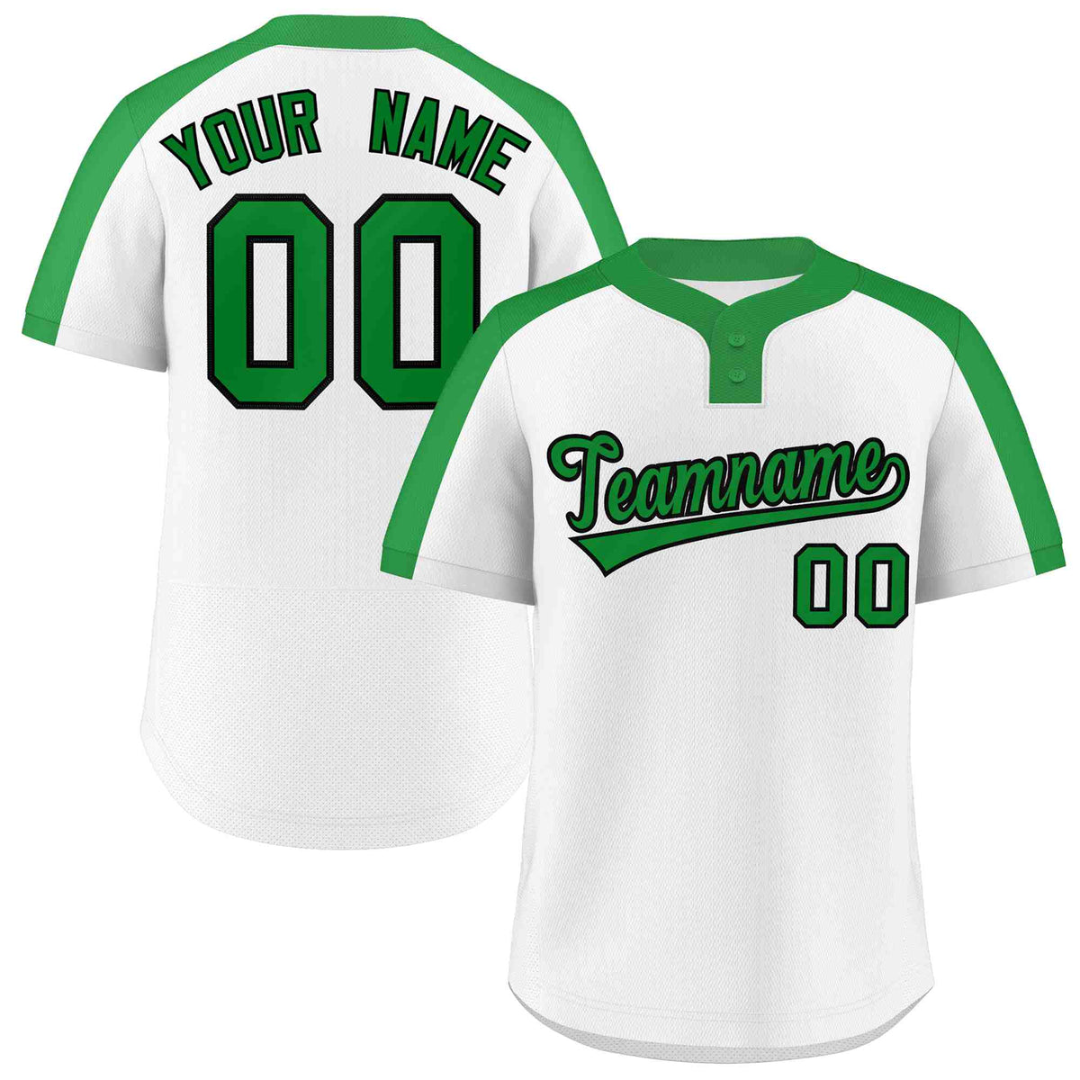Custom White Kelly Green-Black Classic Style Authentic Two-Button Softball Jersey