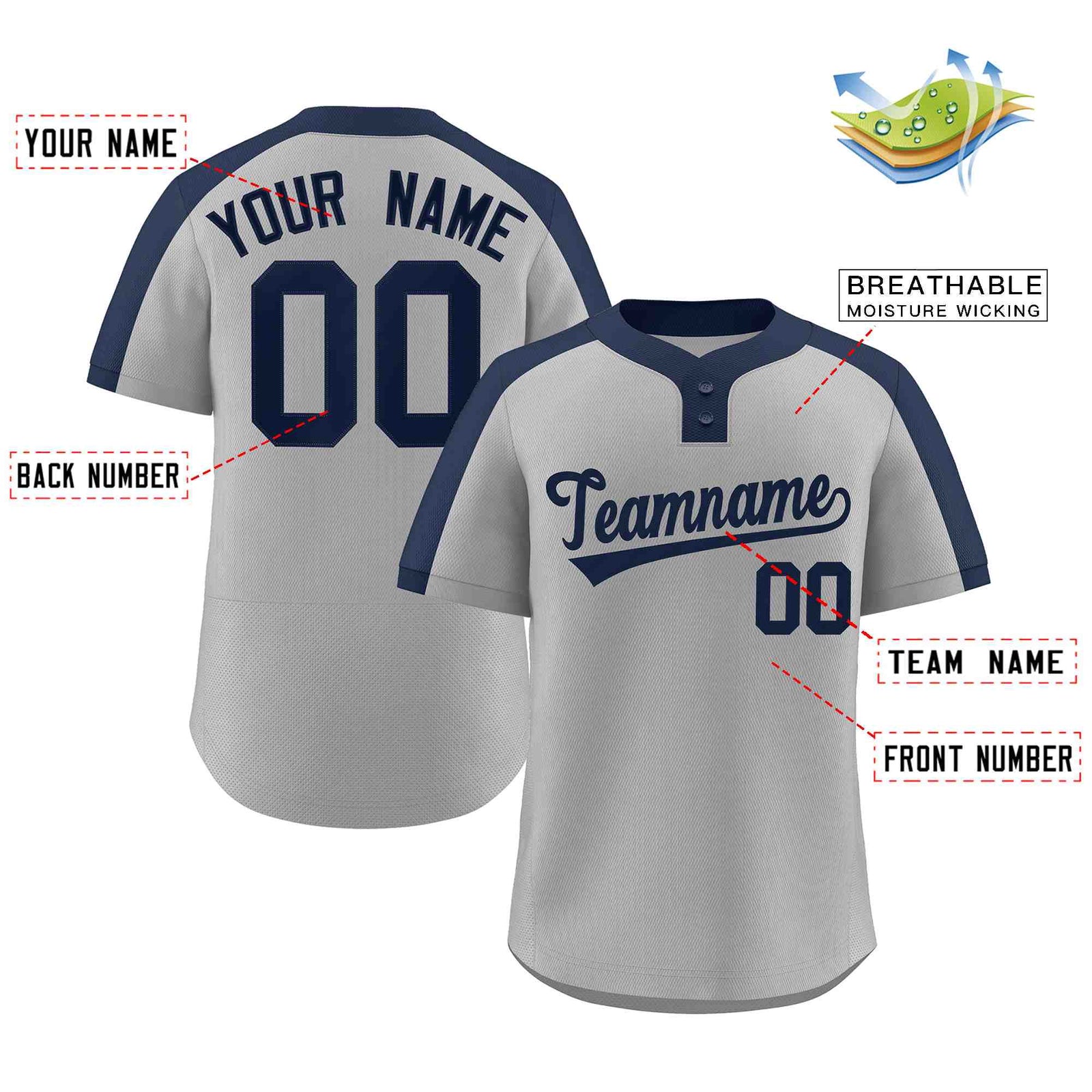 Custom Gray Navy Classic Style Authentic Two-Button Softball Jersey
