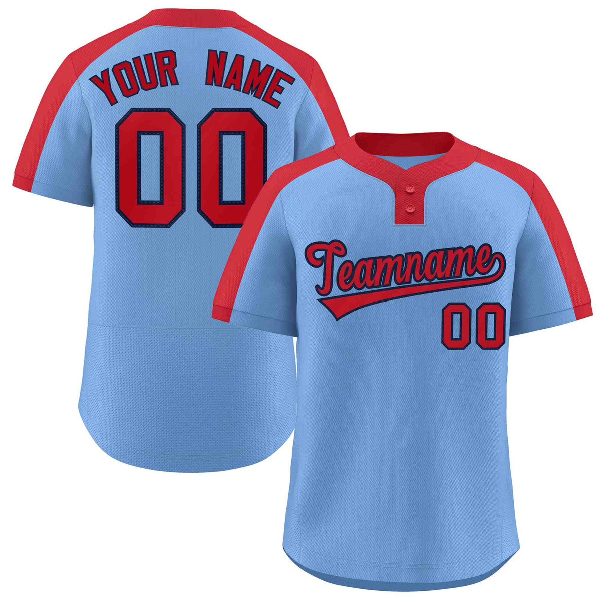 Custom Light Blue Red-Navy Classic Style Authentic Two-Button Softball Jersey