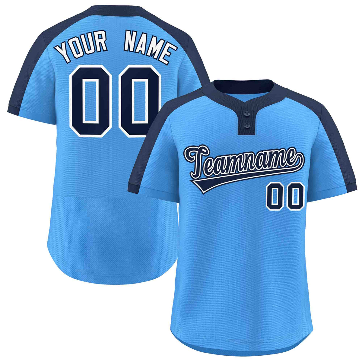 Custom Powder Blue Navy-White Classic Style Authentic Two-Button Softball Jersey