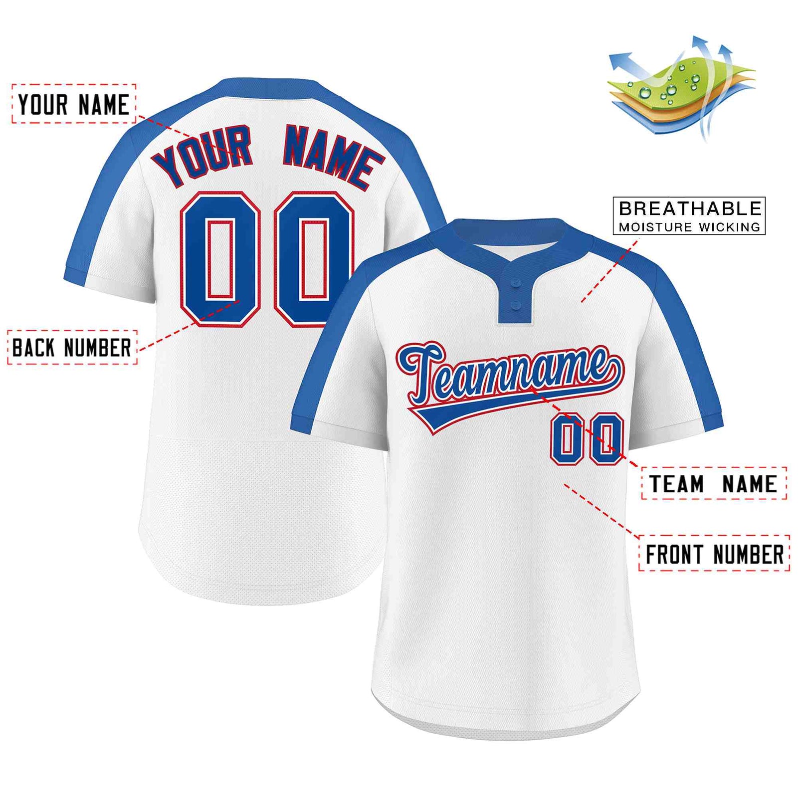 Custom White Royal-White Classic Style Authentic Two-Button Softball Jersey