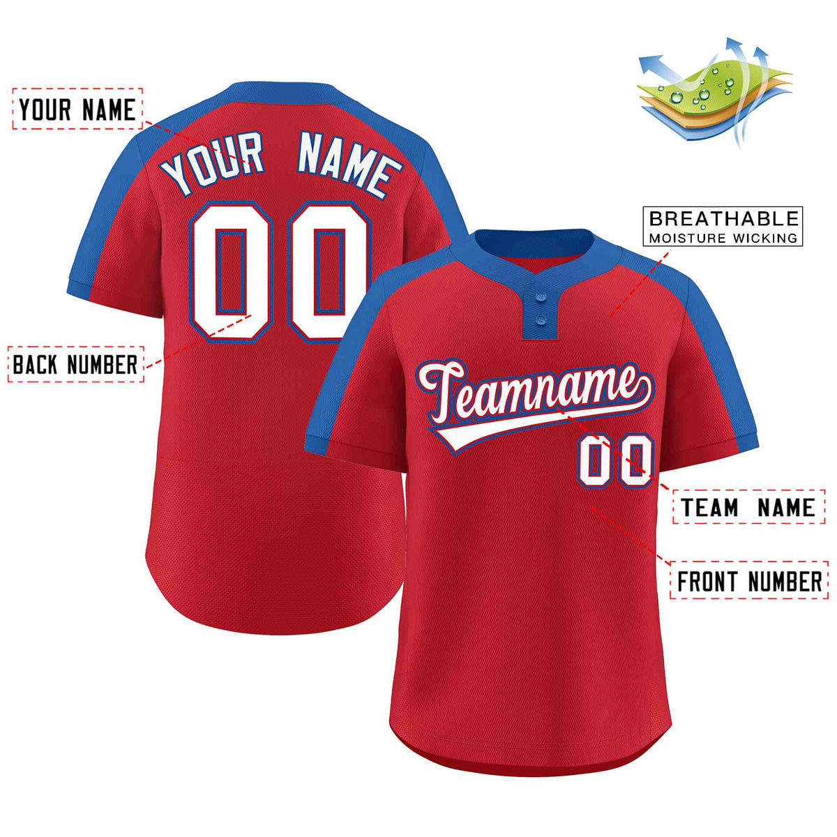 Custom Red White-Red Classic Style Authentic Two-Button Softball Jersey