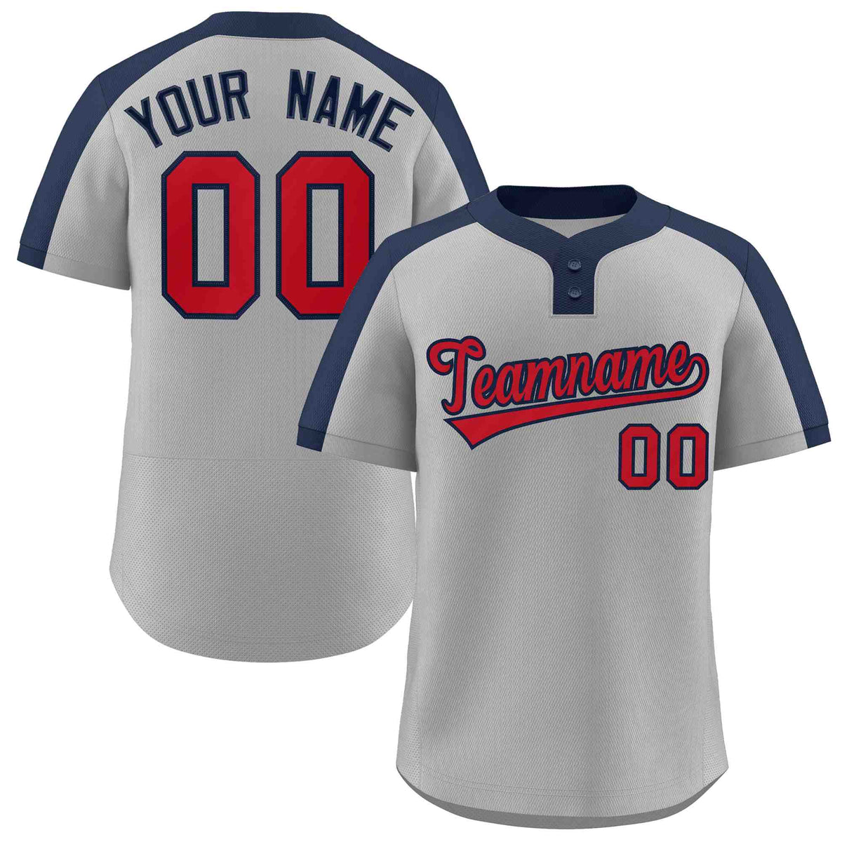 Custom Gray Red-Navy Classic Style Authentic Two-Button Softball Jersey