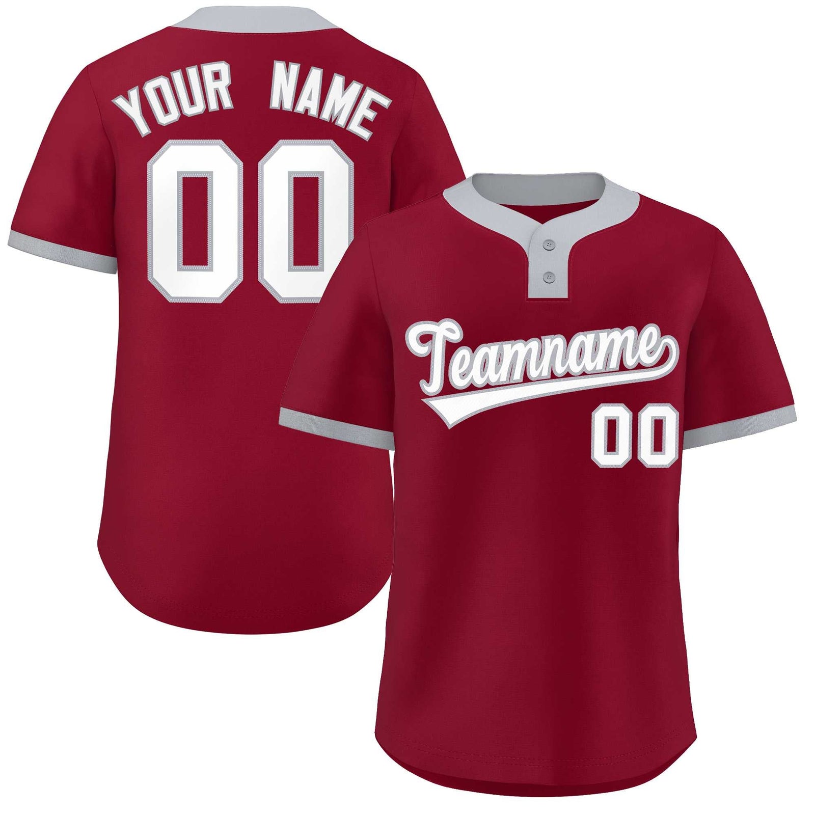 Custom Crimson White-Gray Classic Style Authentic Two-Button Softball Jersey