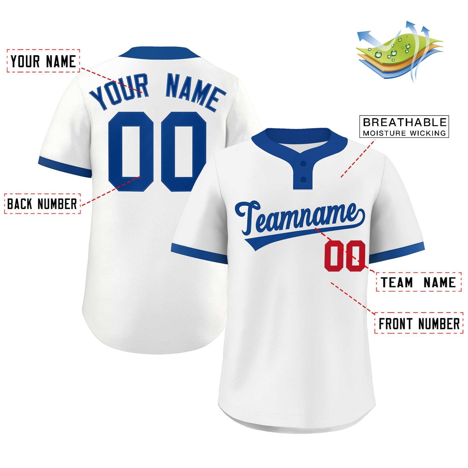 Custom White Royal-Red Classic Style Authentic Two-Button Softball Jersey