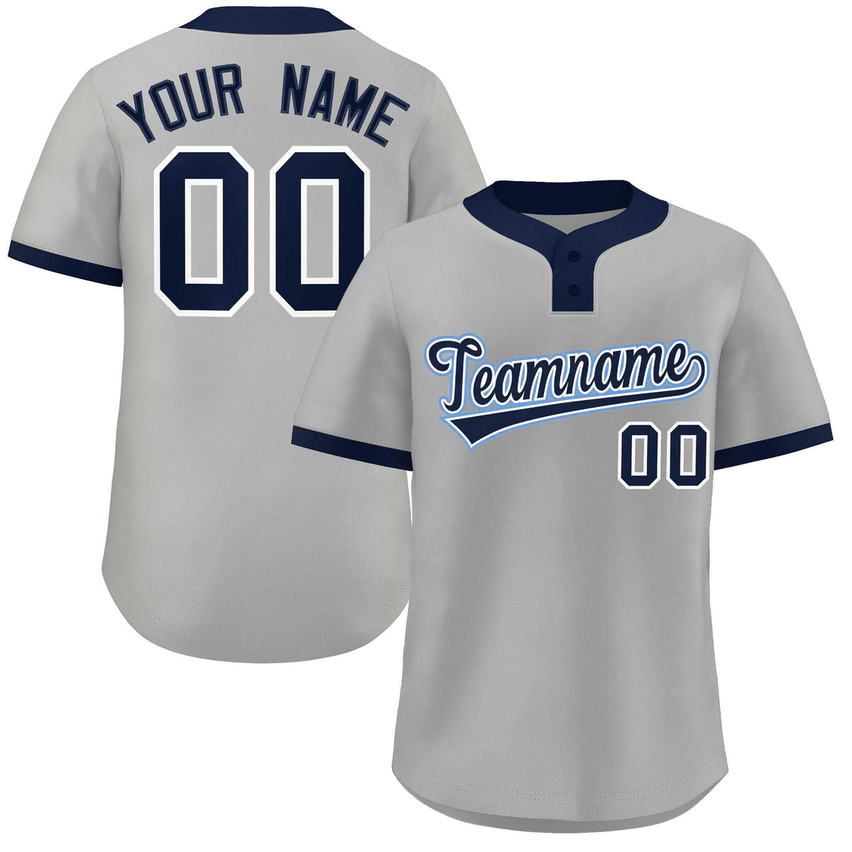Custom Gray Navy-Light Blue Classic Style Authentic Two-Button Softball Jersey