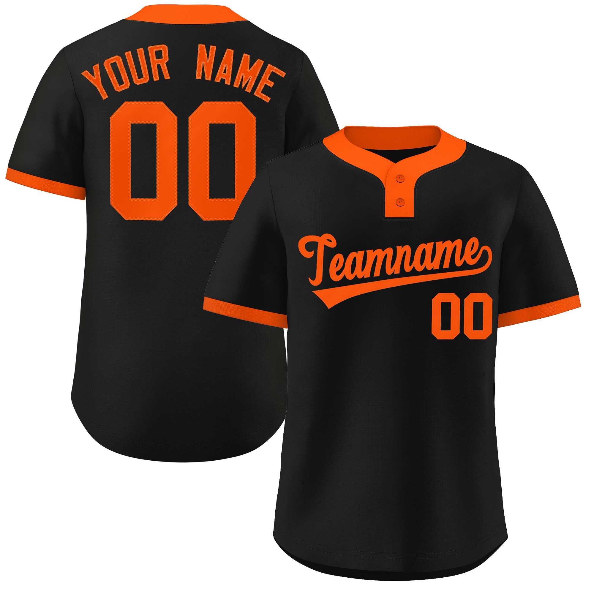 Custom Black Orange Classic Style Authentic Two-Button Softball Jersey