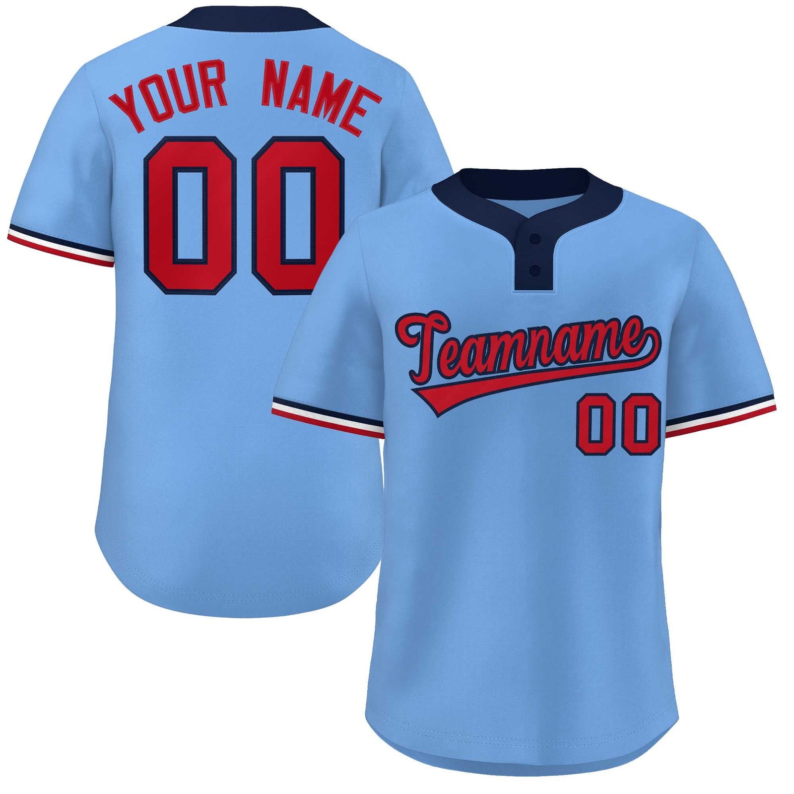 Custom Light Blue Red-Navy Classic Style Authentic Two-Button Softball Jersey