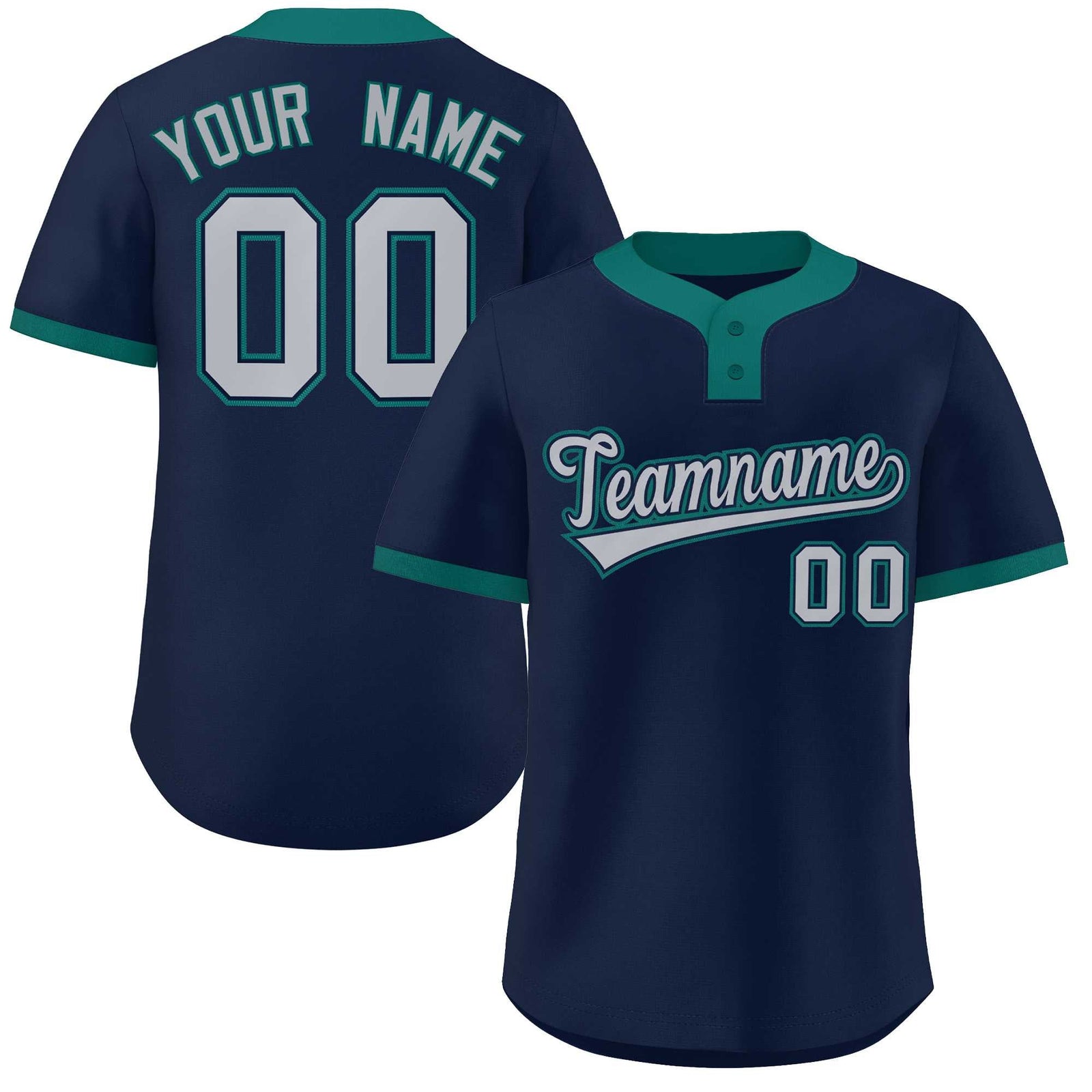 Custom Navy Gray-Aqua Classic Style Authentic Two-Button Softball Jersey