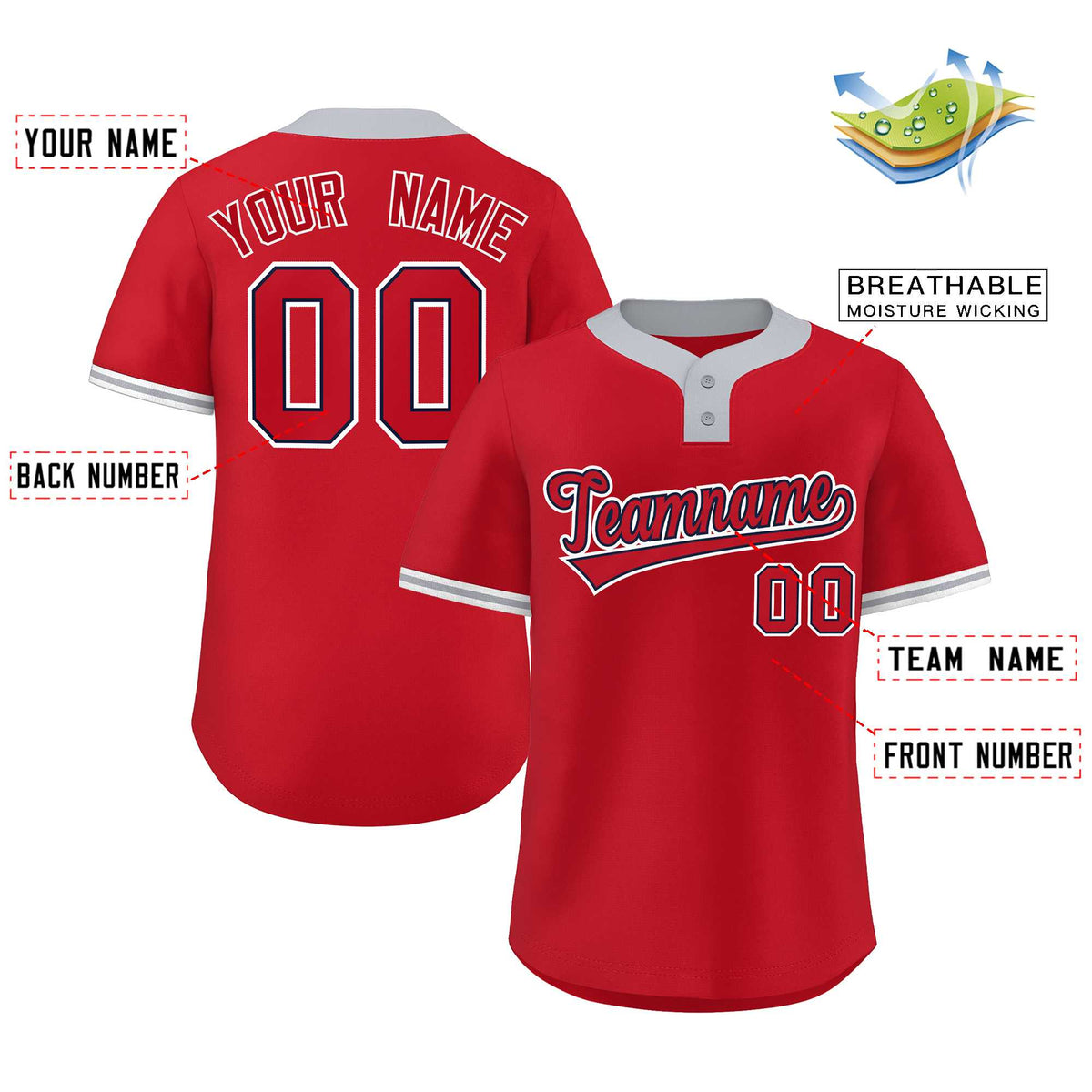 Custom Red Red-White Classic Style Authentic Two-Button Softball Jersey