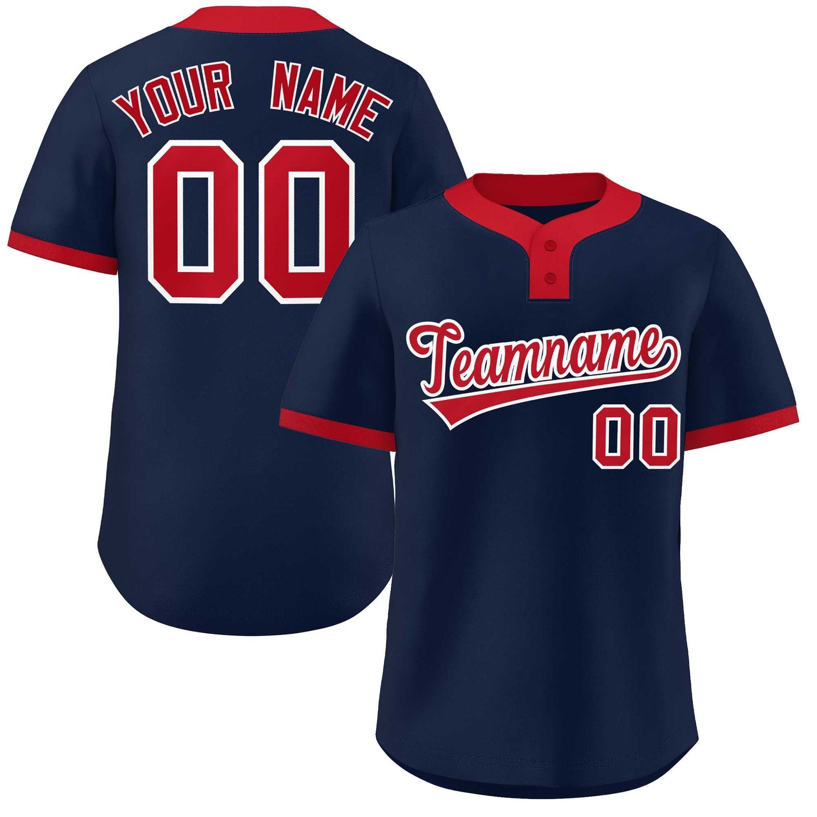 Custom Navy Red Classic Style Authentic Two-Button Softball Jersey