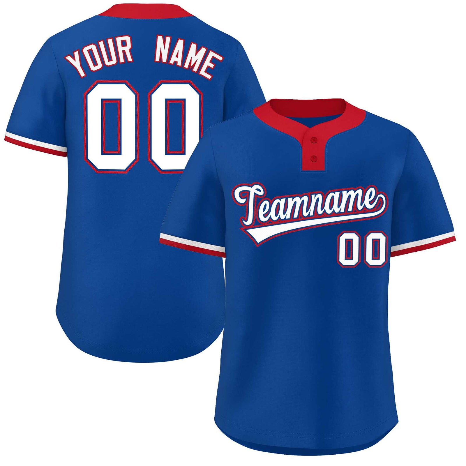 Custom Royal White-Red Classic Style Authentic Two-Button Softball Jersey