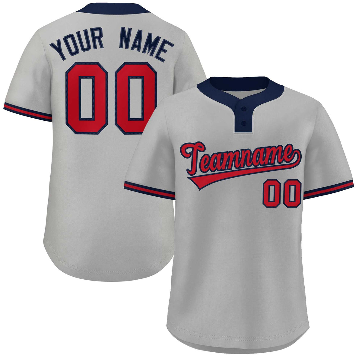 Custom Gray Red-Navy Classic Style Authentic Two-Button Softball Jersey