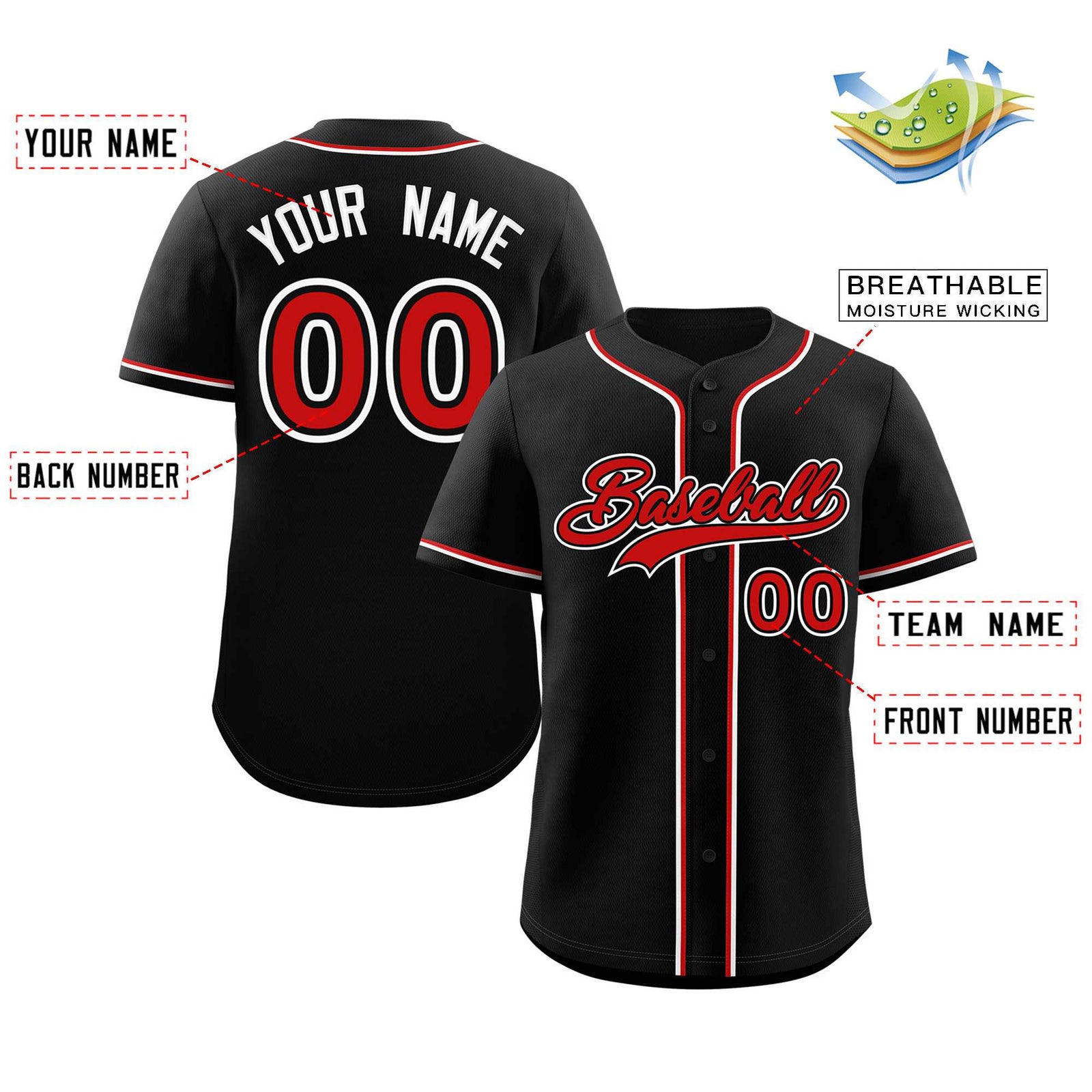 Custom Black Red-White Classic Style Authentic Baseball Jersey