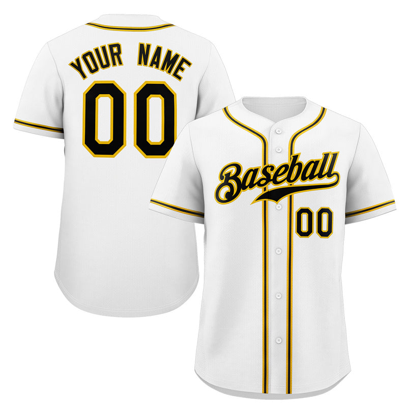 Custom White Black-Yellow Classic Style Authentic Baseball Jersey