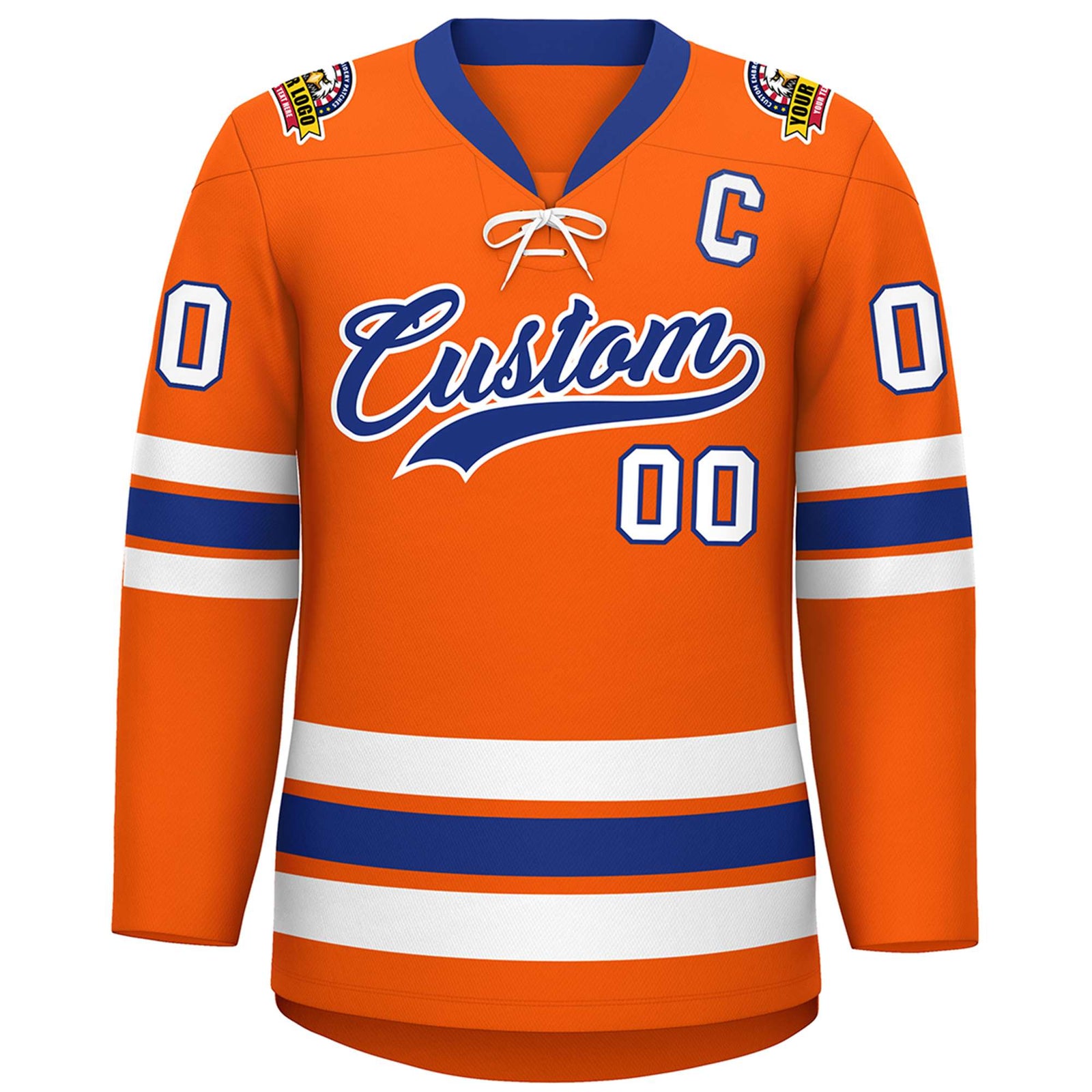 Custom Orange Royal-White Lace-Up Neck Hockey Jersey