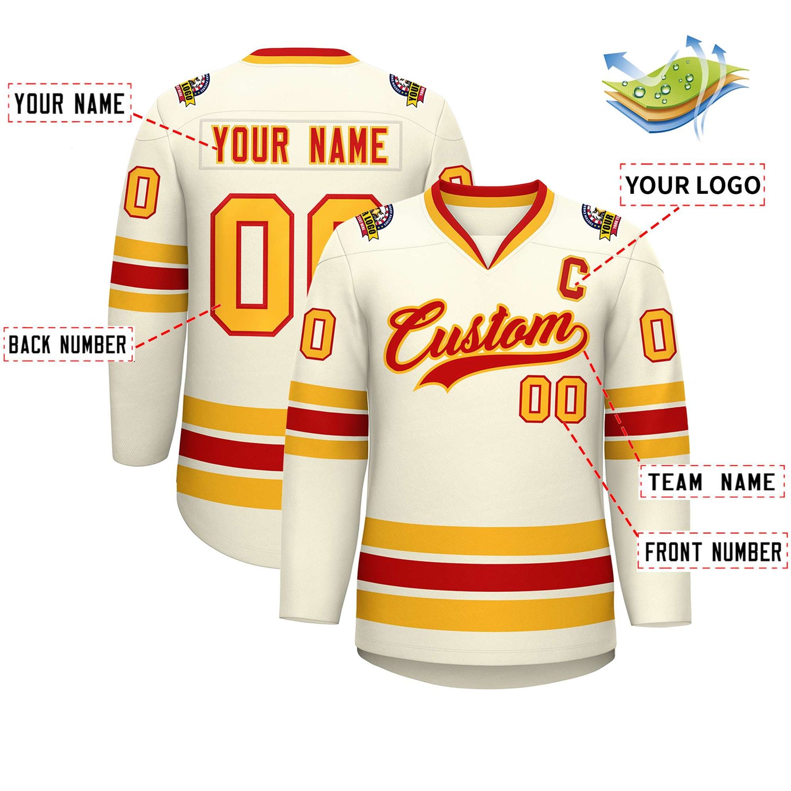 Custom Khaki Red-Gold Classic Style Hockey Jersey