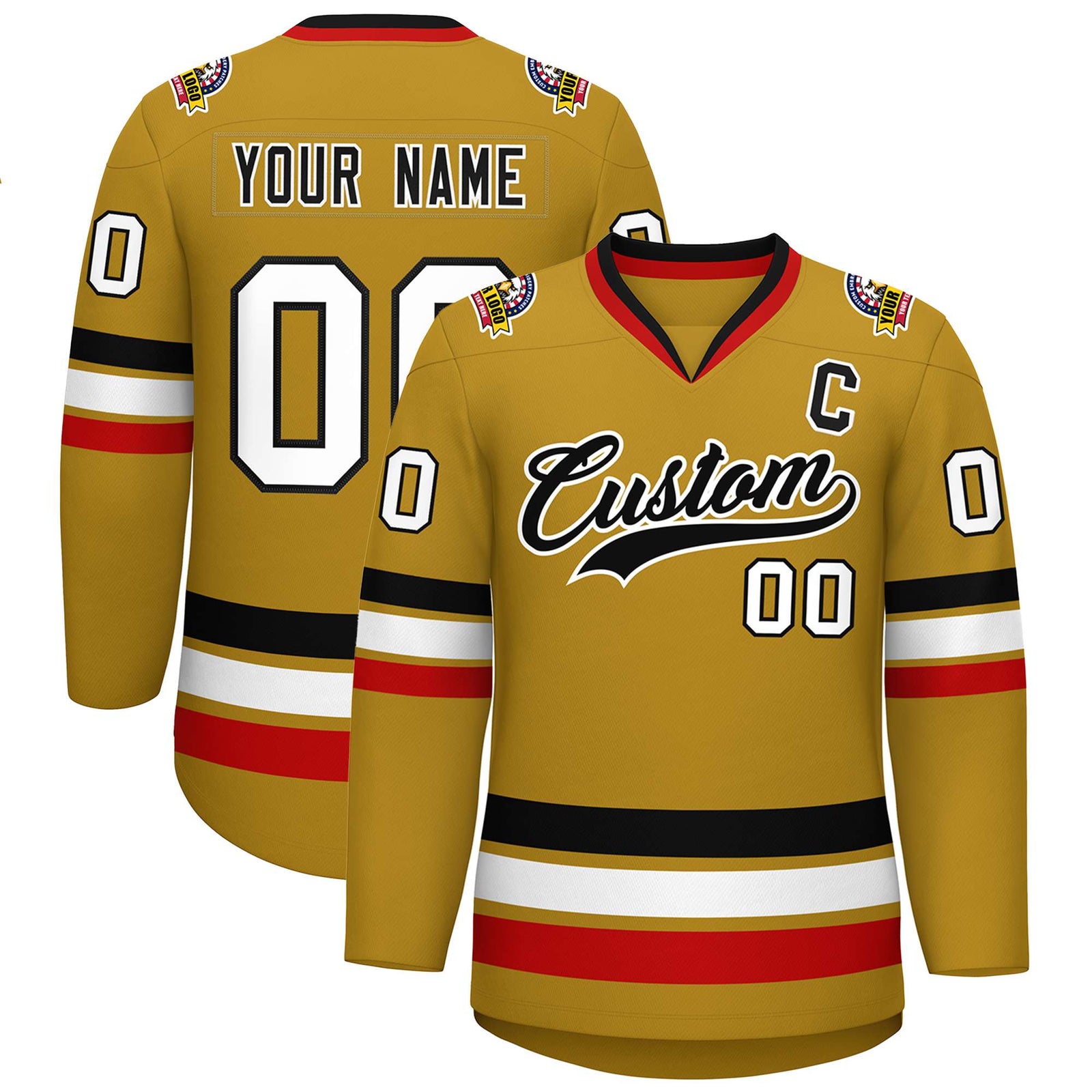 Custom Old Gold Black-White Classic Style Hockey Jersey