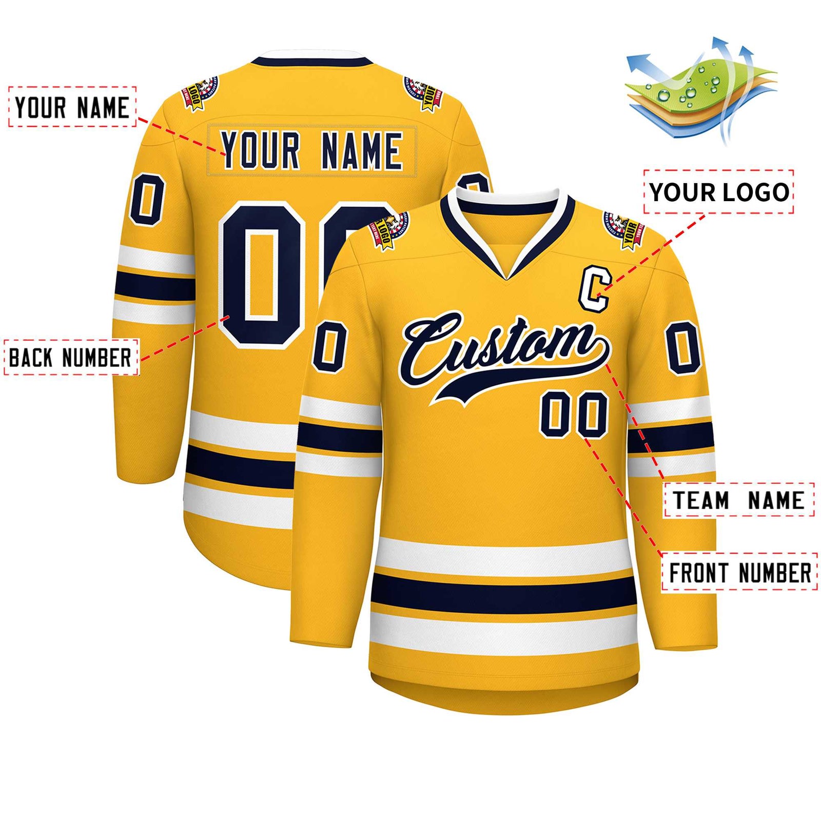 Custom Gold Navy-White Classic Style Hockey Jersey
