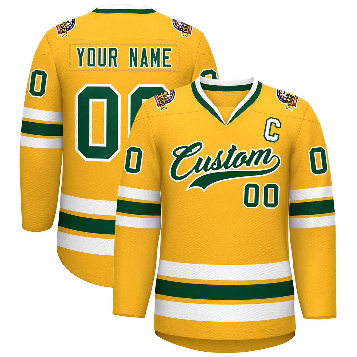 Custom Gold Green-White Classic Style Hockey Jersey