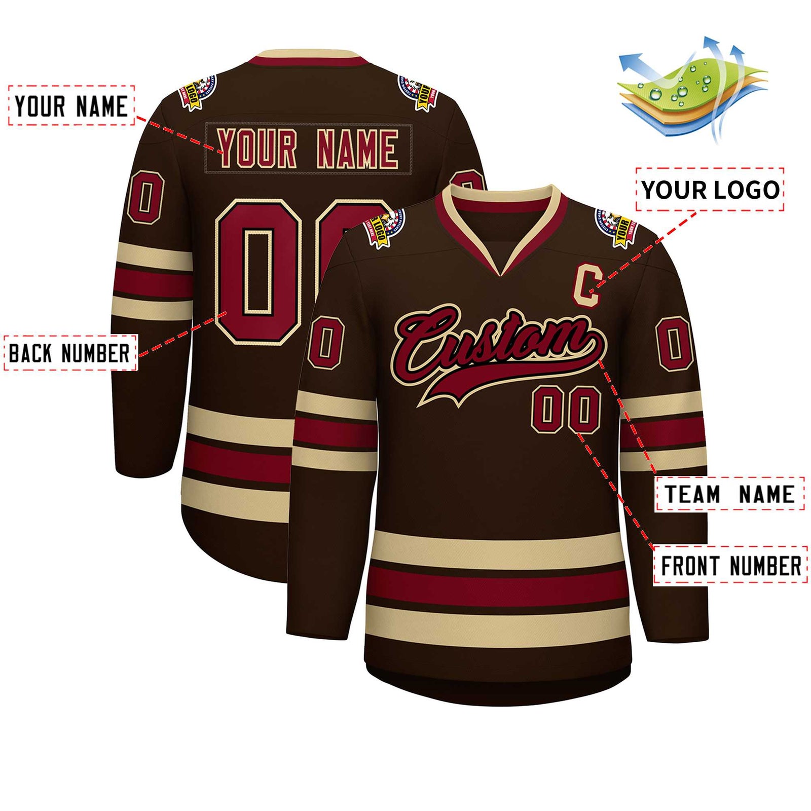 Custom Brown Crimson-Black Classic Style Hockey Jersey
