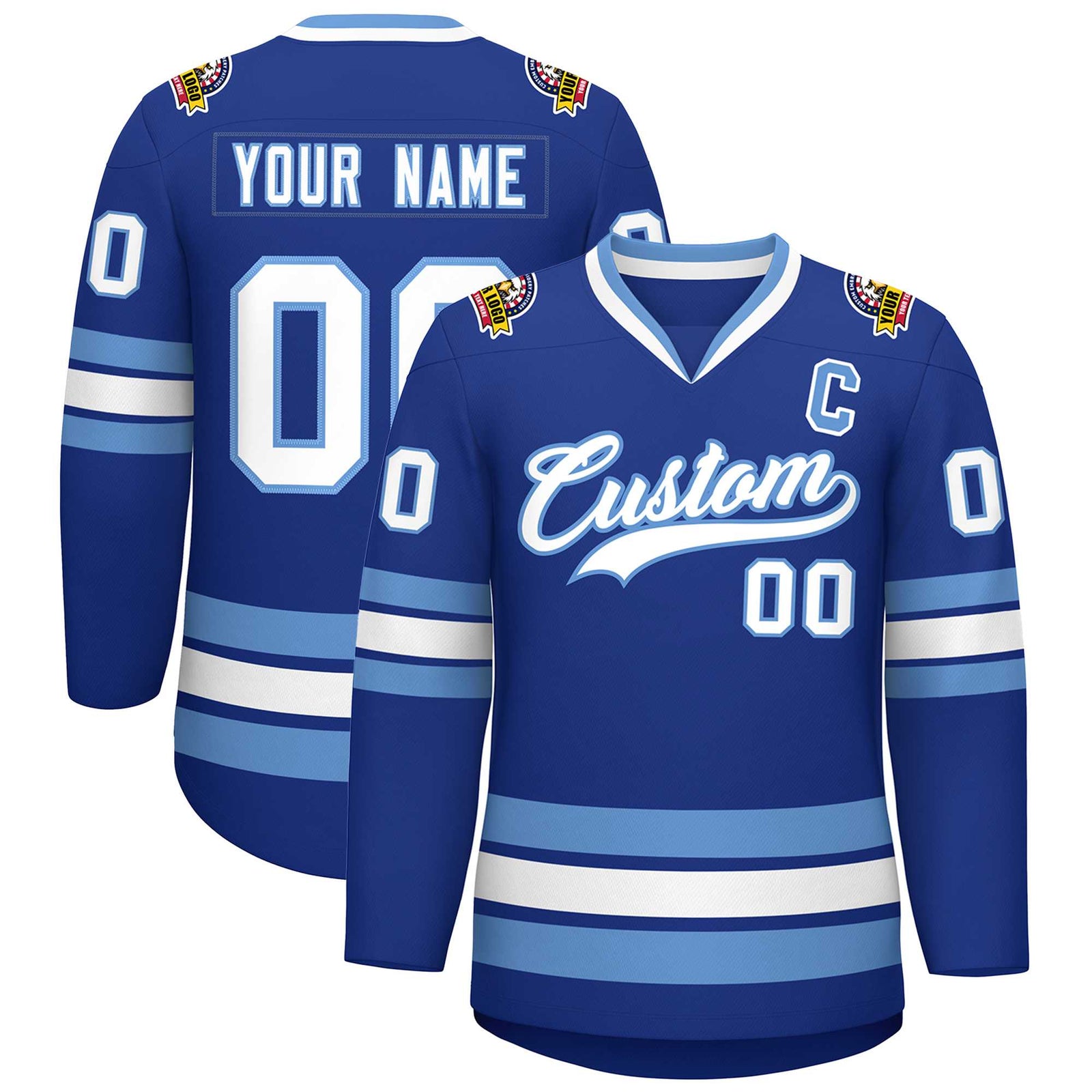 Custom Royal White-Light Blue Classic Style Hockey Jersey