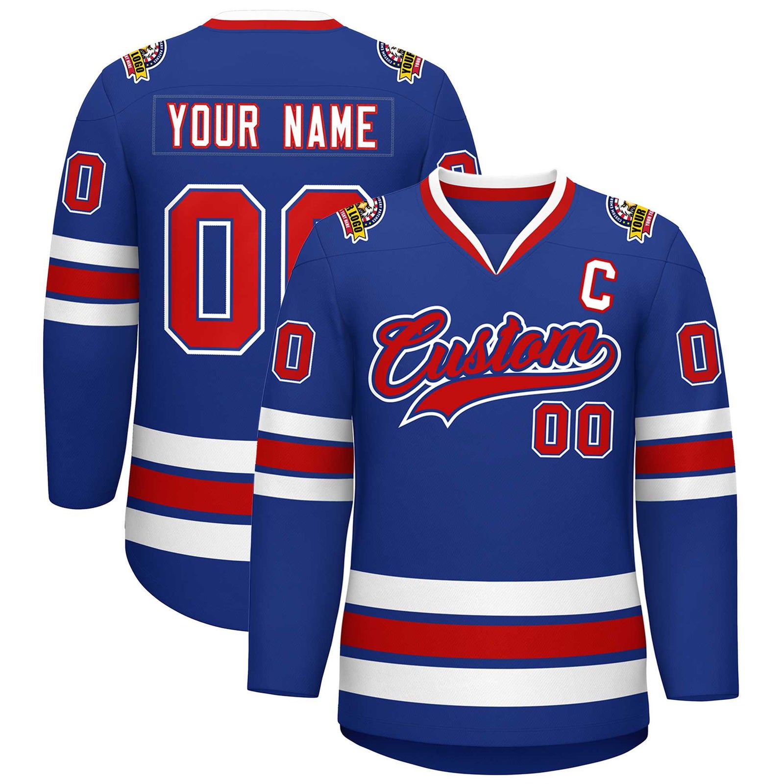 Custom Royal Red Royal-White Classic Style Hockey Jersey