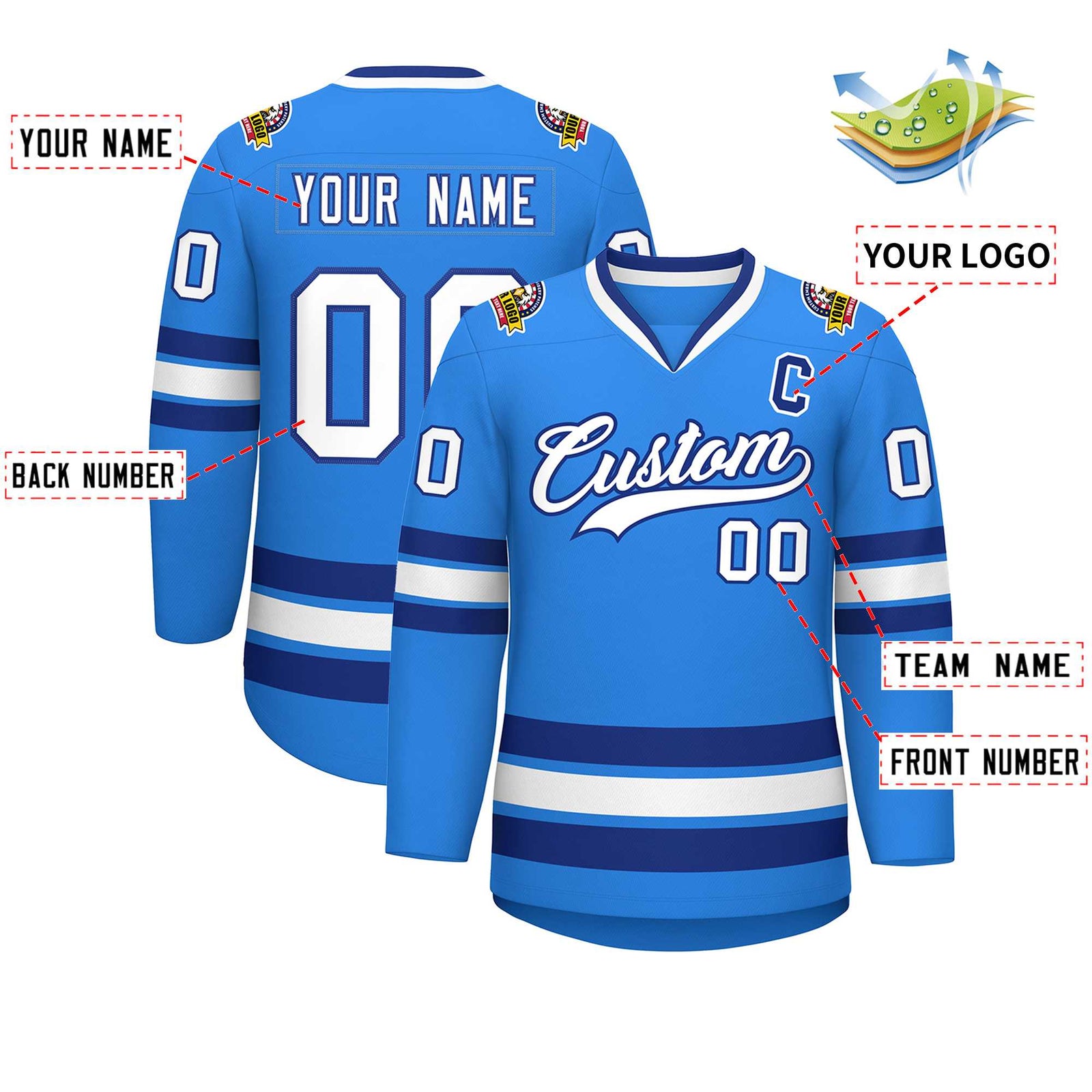 Custom Powder Blue White-Royal Classic Style Hockey Jersey