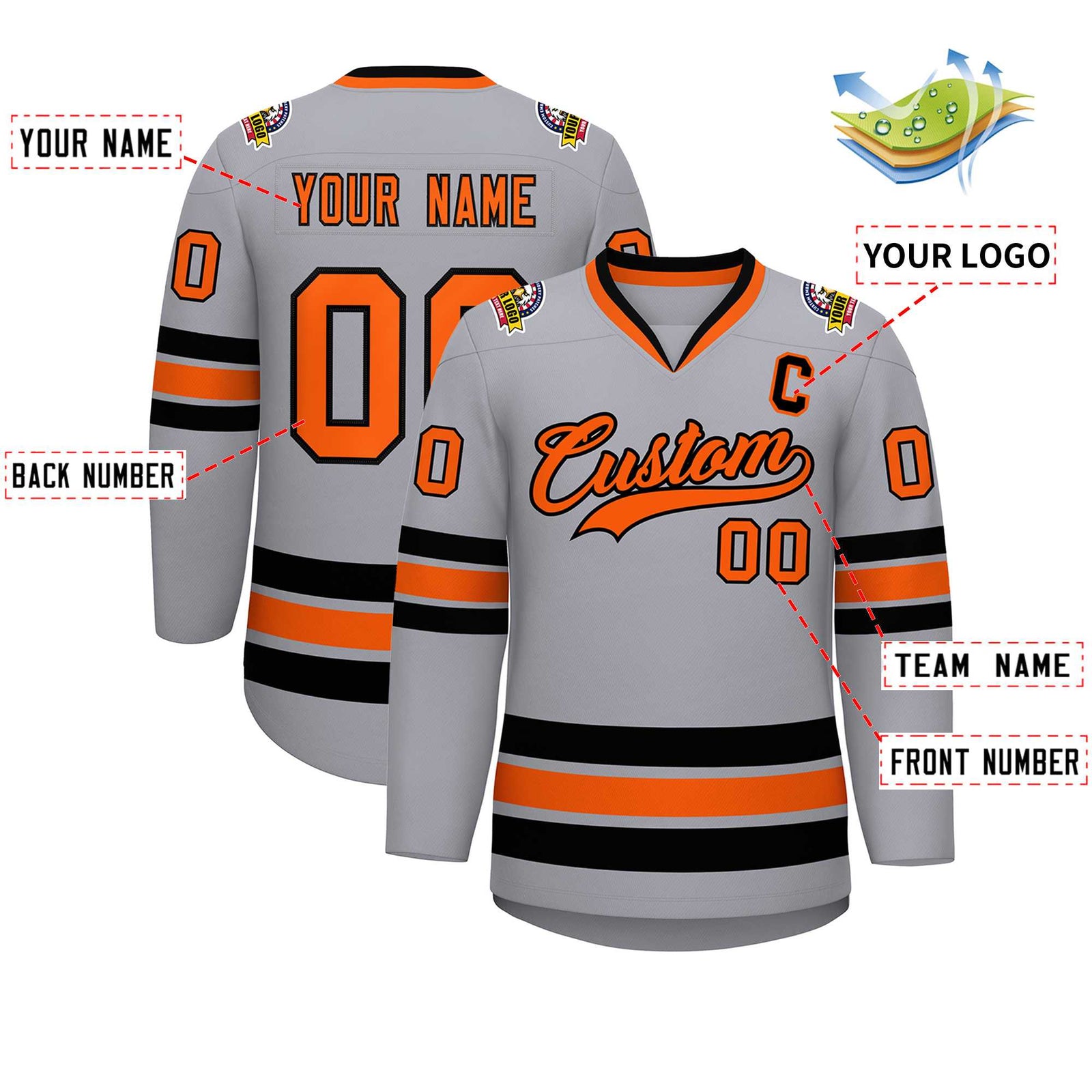 Custom Gray Orange-Black Classic Style Hockey Jersey