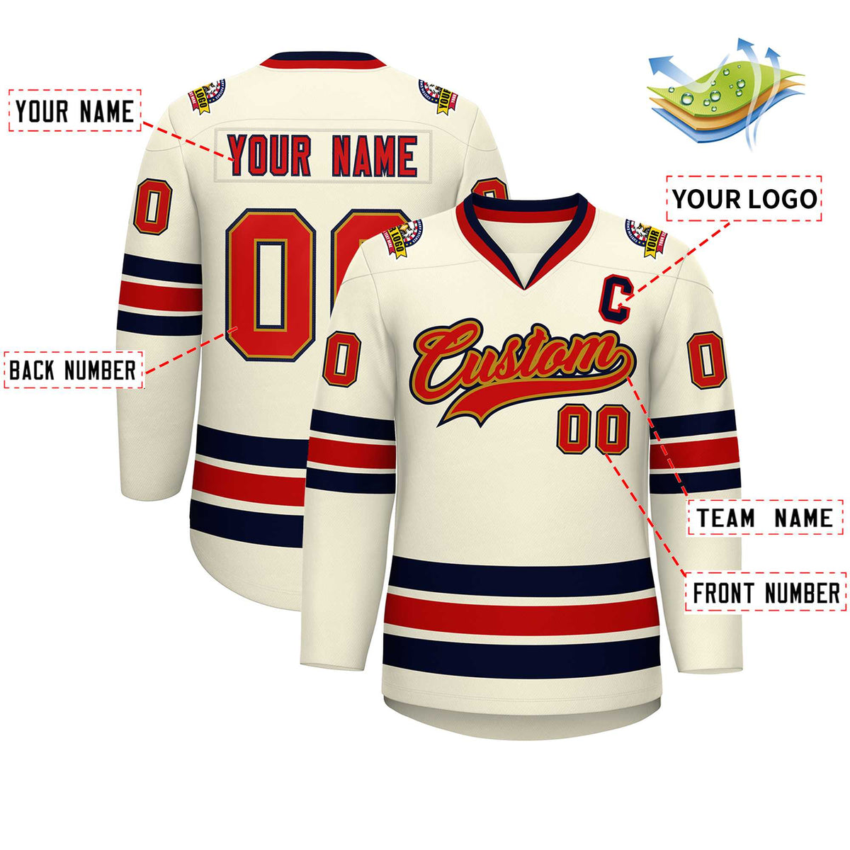 Custom Khaki Red Old Gold-Navy Classic Style Hockey Jersey