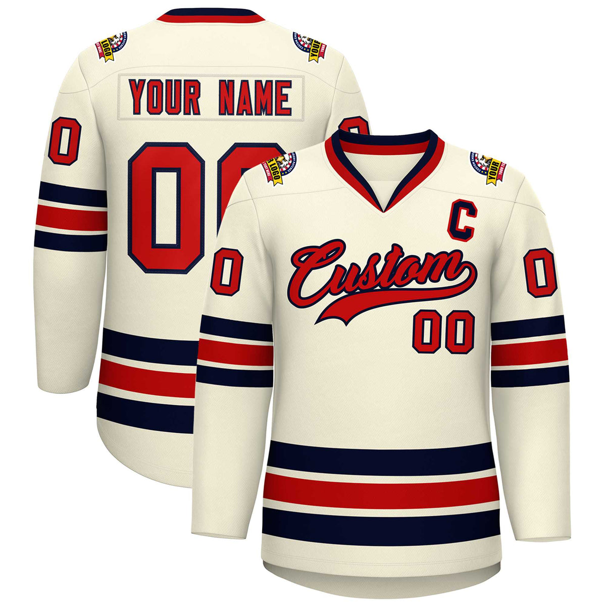 Custom Khaki Red-Navy Classic Style Hockey Jersey