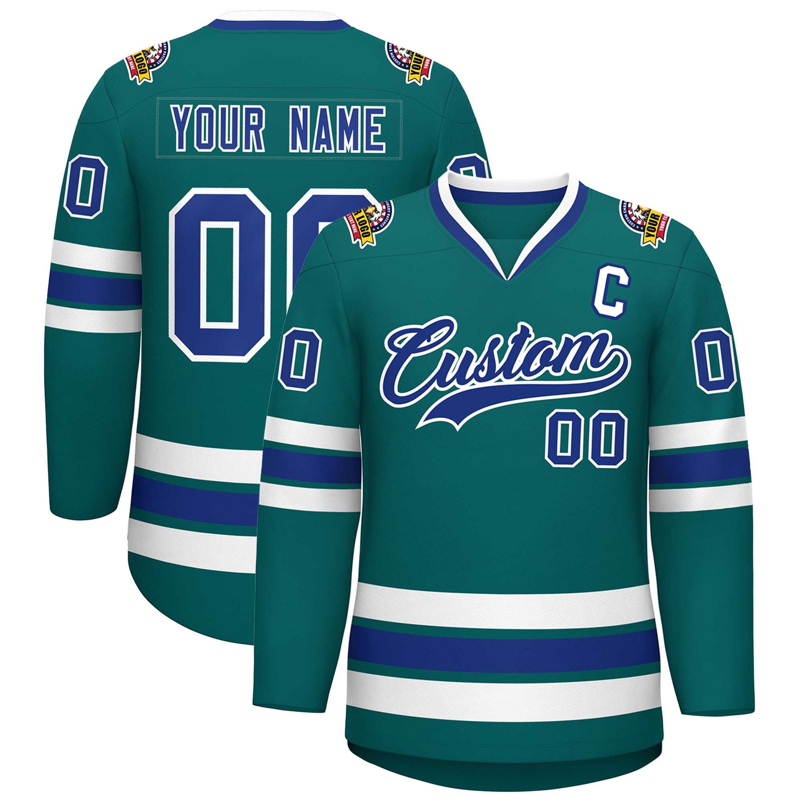 Custom Aqua Royal-White Classic Style Hockey Jersey