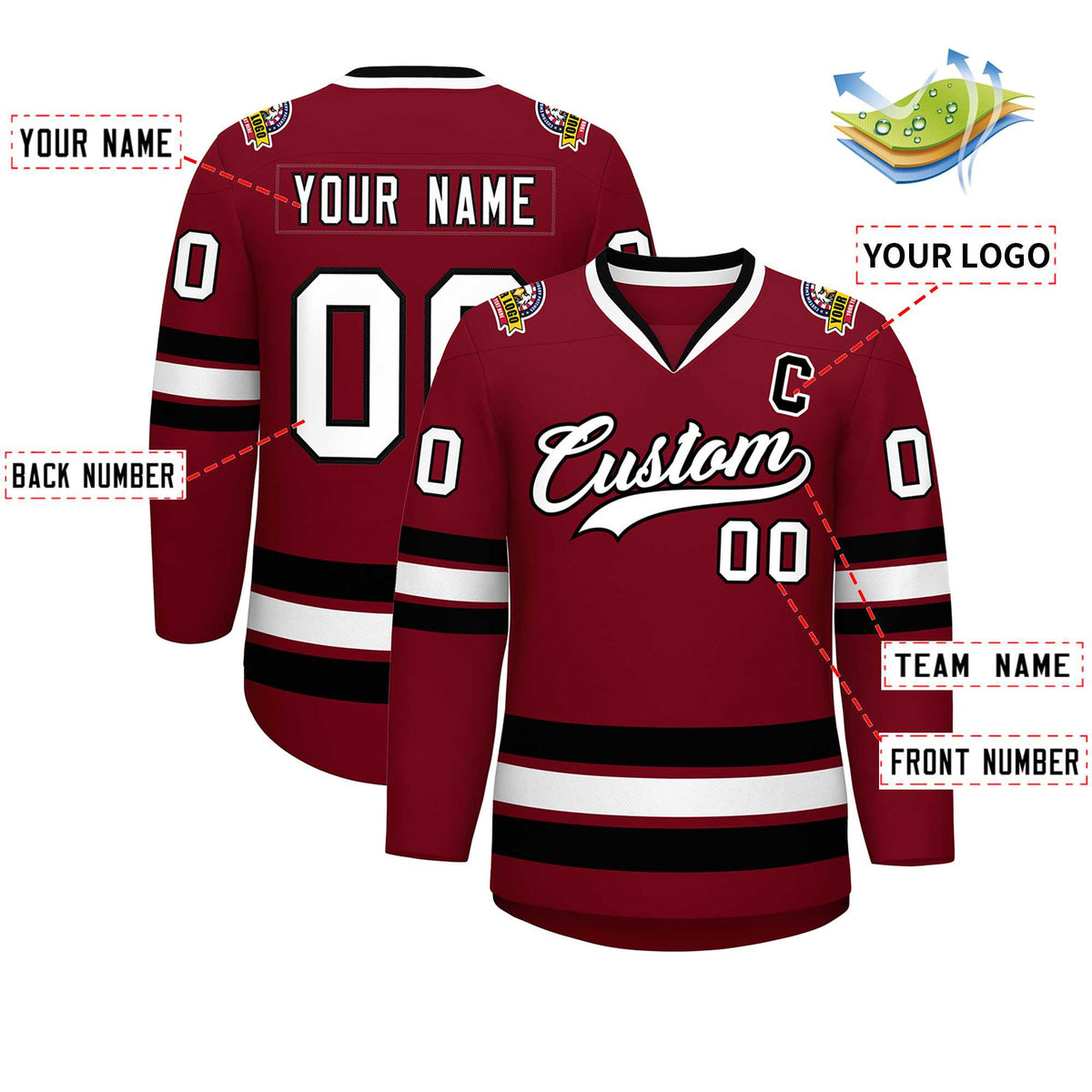 Custom Crimson White-Black Classic Style Hockey Jersey