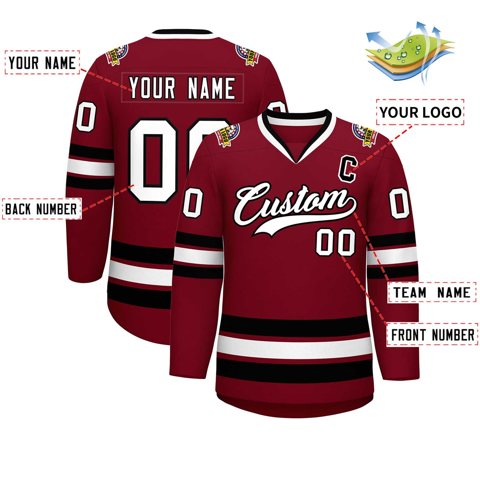 Custom Crimson White-Black Classic Style Hockey Jersey