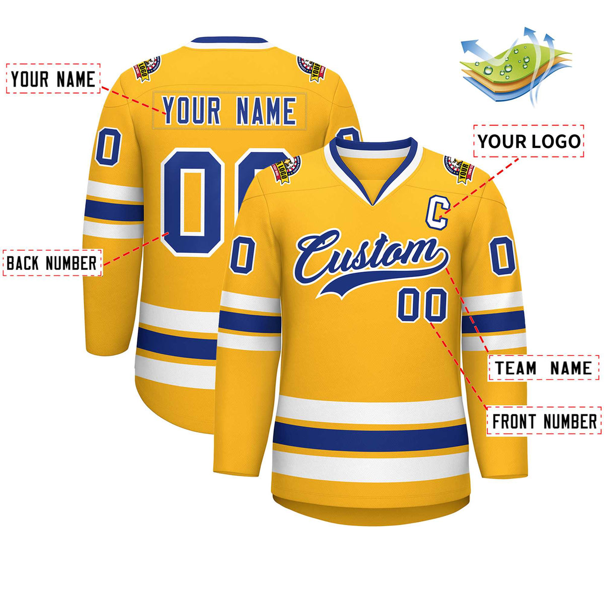 Custom Gold Royal-White Classic Style Hockey Jersey