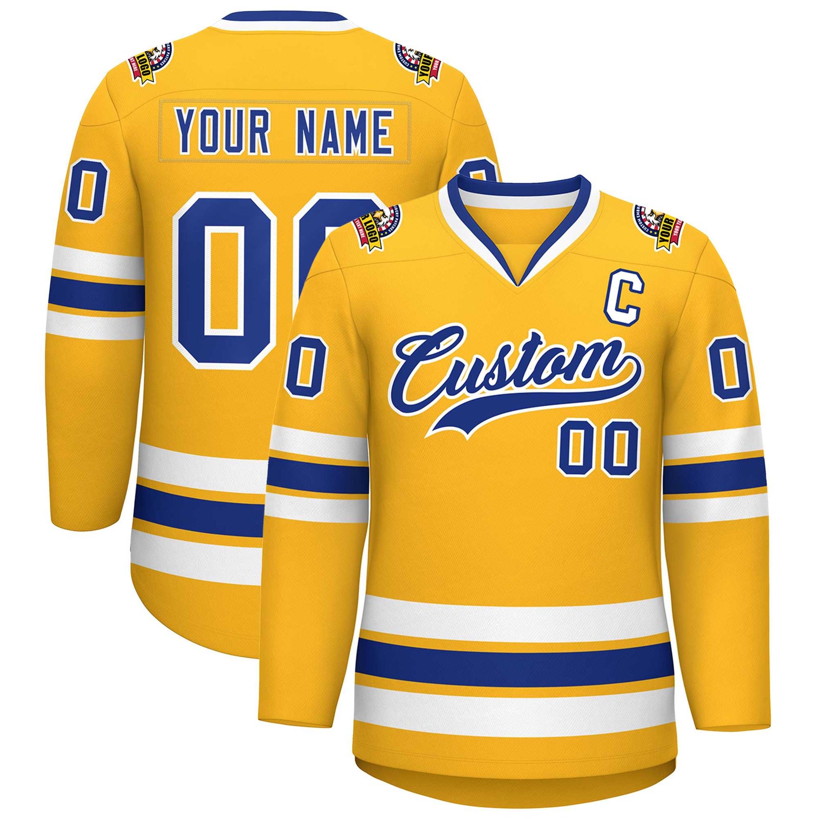 Custom Gold Royal-White Classic Style Hockey Jersey