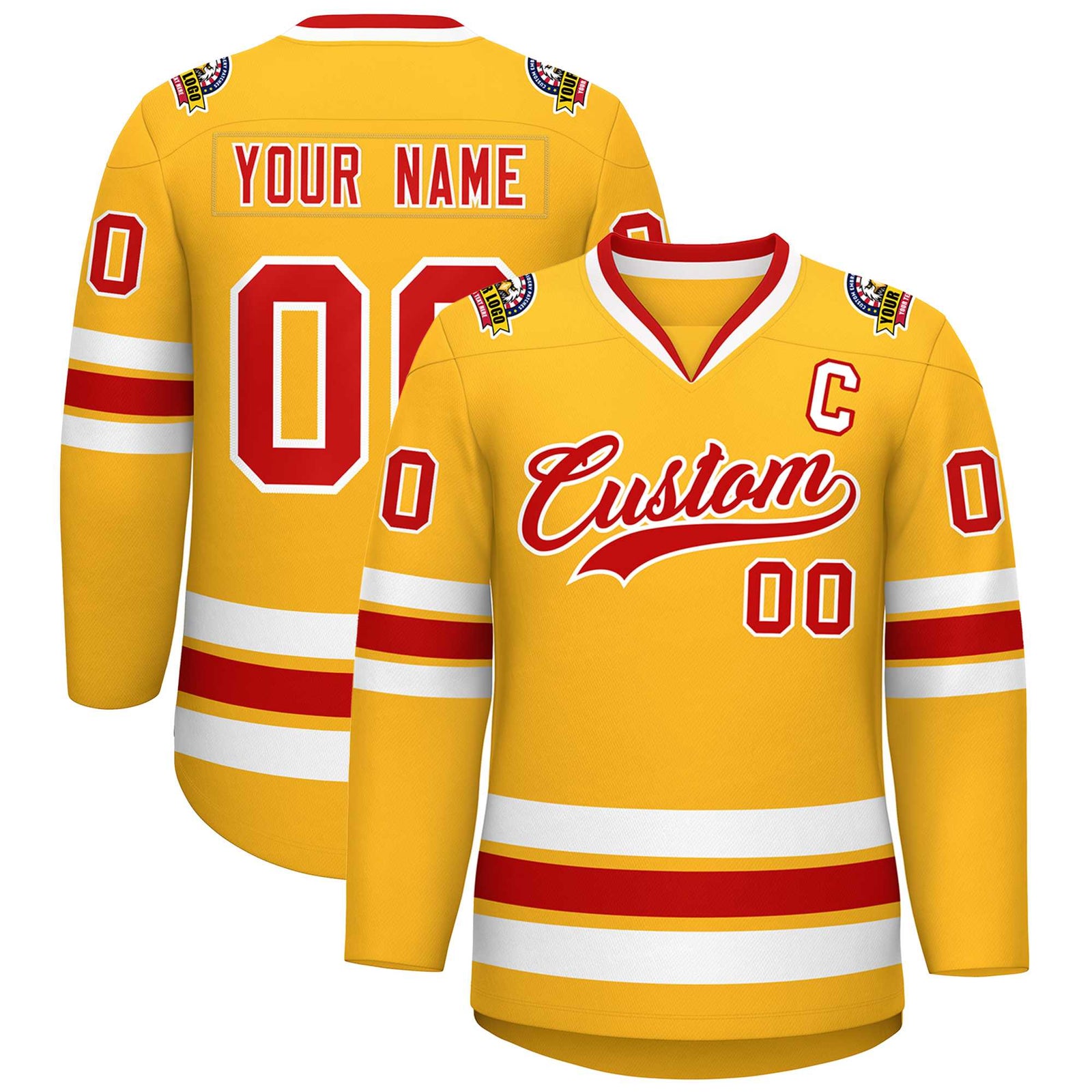 Custom Gold Red-White Classic Style Hockey Jersey